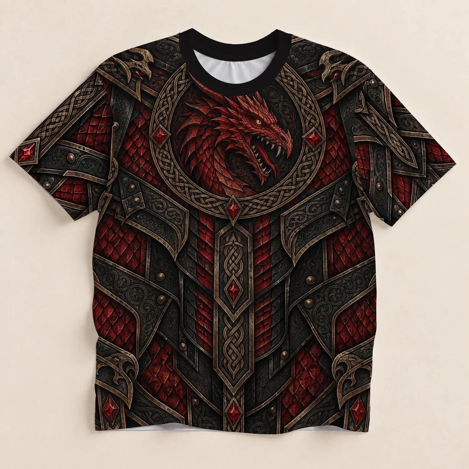 Red Dragon Celtic Knot Armor for Fantasy Events, Cosplay Gatherings and Outdoor Adventures All-over Print Unisex T-shirt - 1