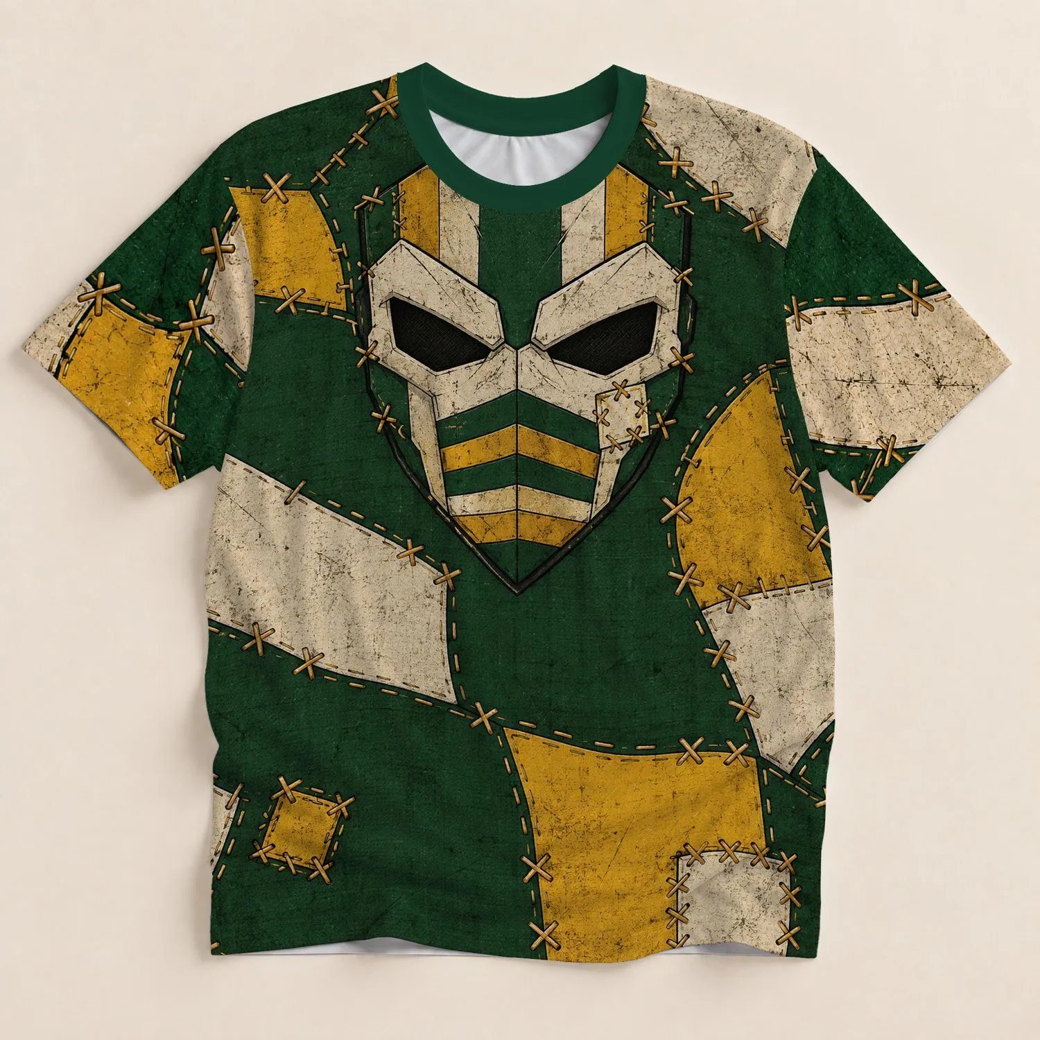 Stitched Skull Mask Patchwork for Halloween Game Day Fans and Costume Enthusiasts All-over Print Unisex T-shirt - 1