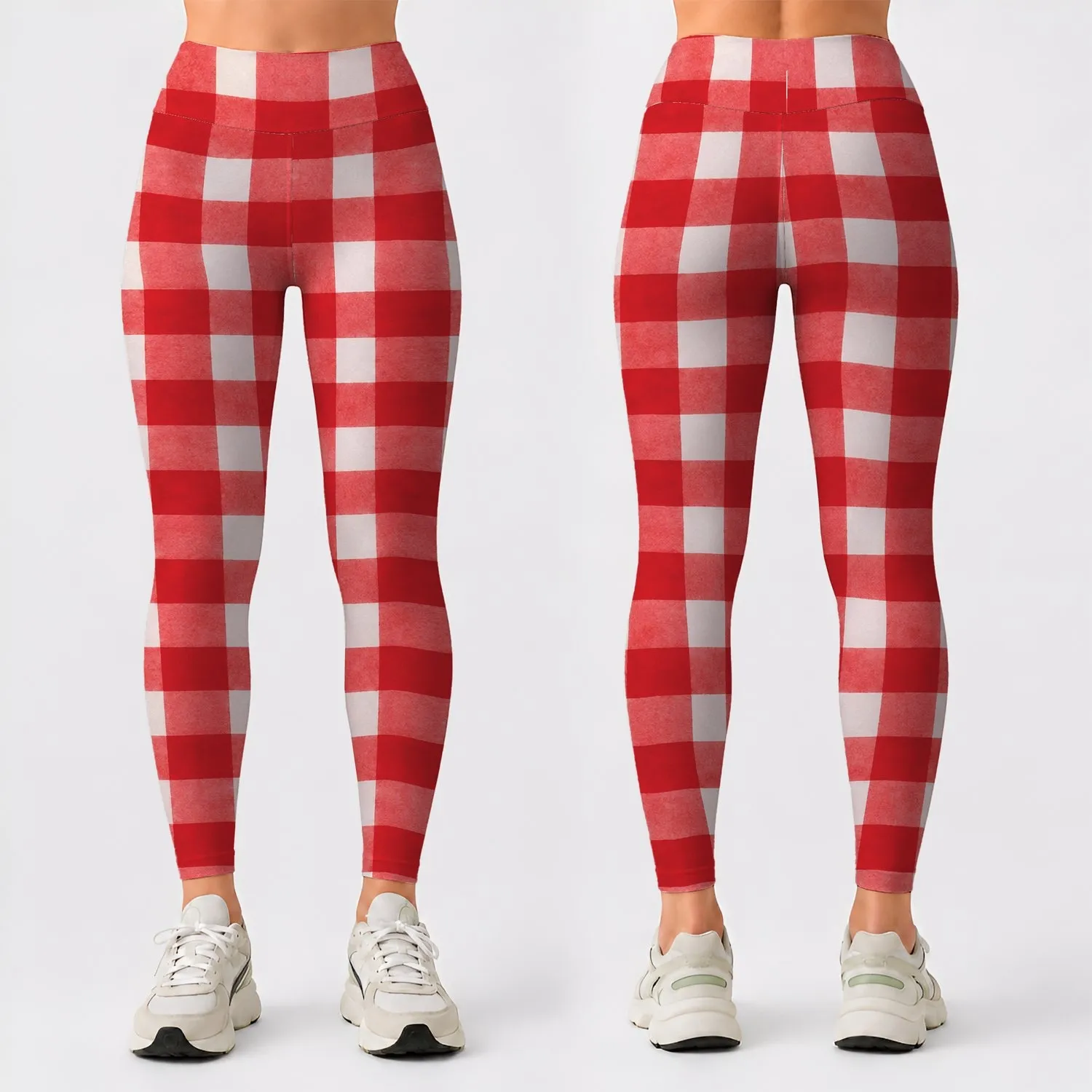 Red And White Gingham Checks For Yoga, Pilates And Everyday Casual Style Leggings - 1