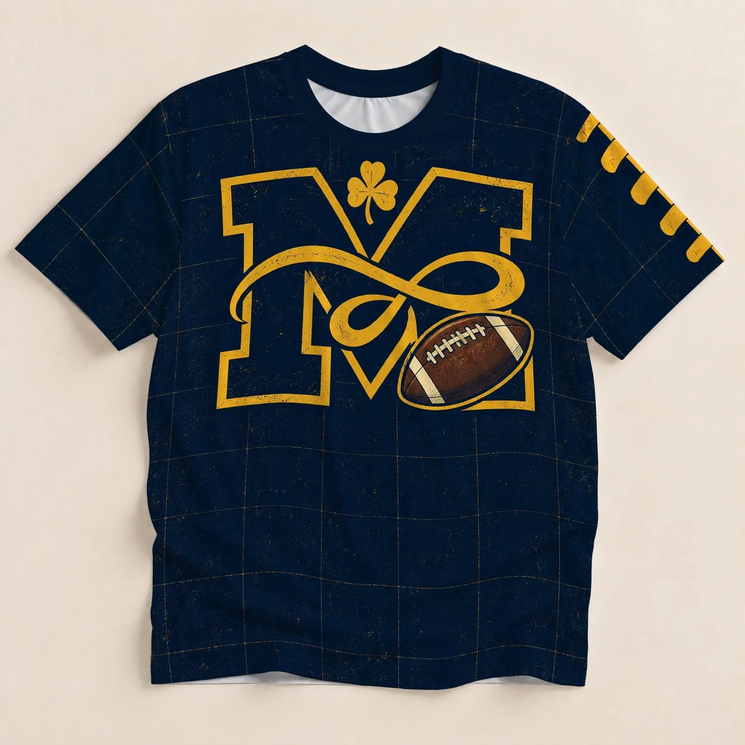 Vintage Football Shamrock Emblem for Game Day Tailgates and Irish Sports Fans All-over Print Unisex T-shirt - 1