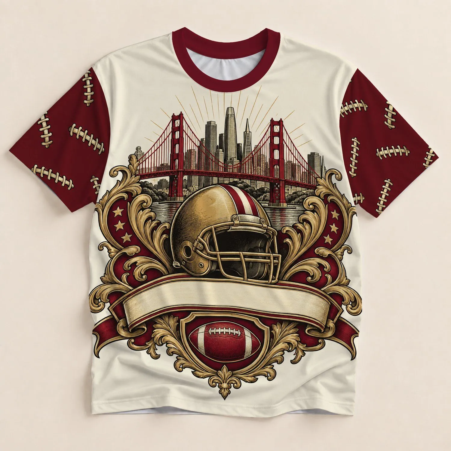 Football Bridge Skyline Crest for Game Day Tailgates and Bay Area Football Fans All-over Print Unisex T-shirt - 1