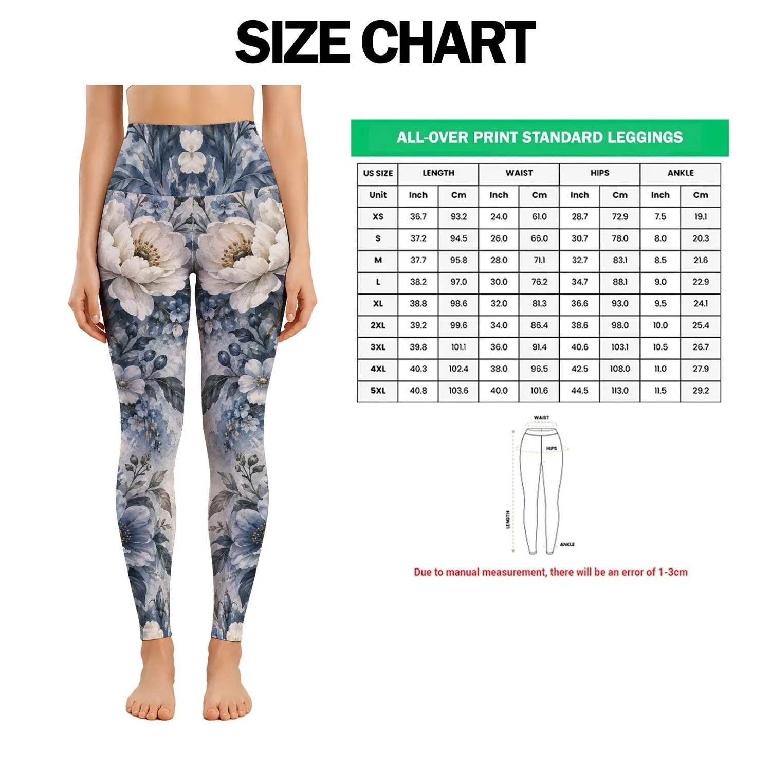 Blue And Ivory Watercolor Florals For Yoga, Pilates And Everyday Errands With Calm Elegance Leggings - 1