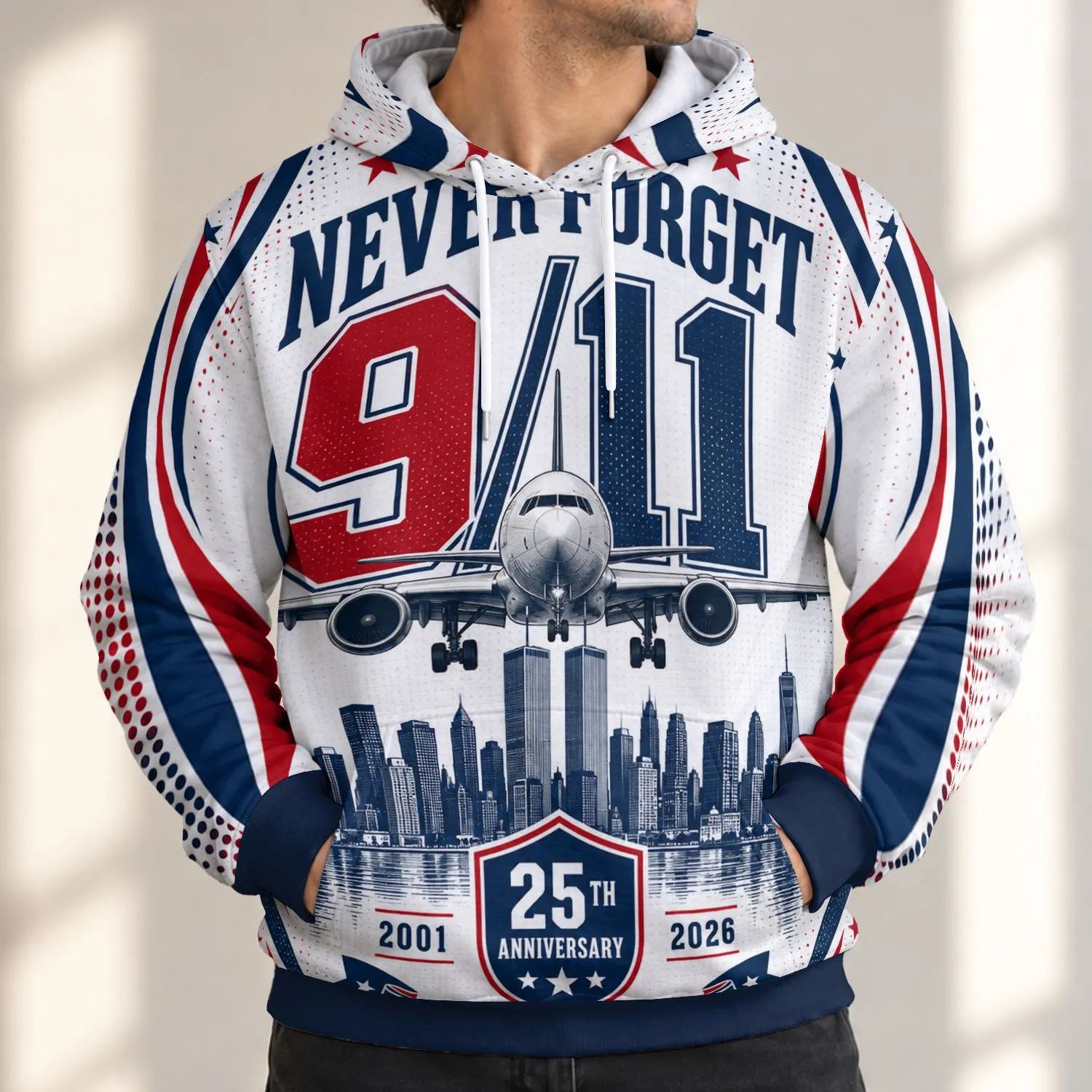 American 9/11 Memorial Tribute for Patriotic Remembrance and September 11 Commemorations All-over Print Hoodie (Lightweight) - 1