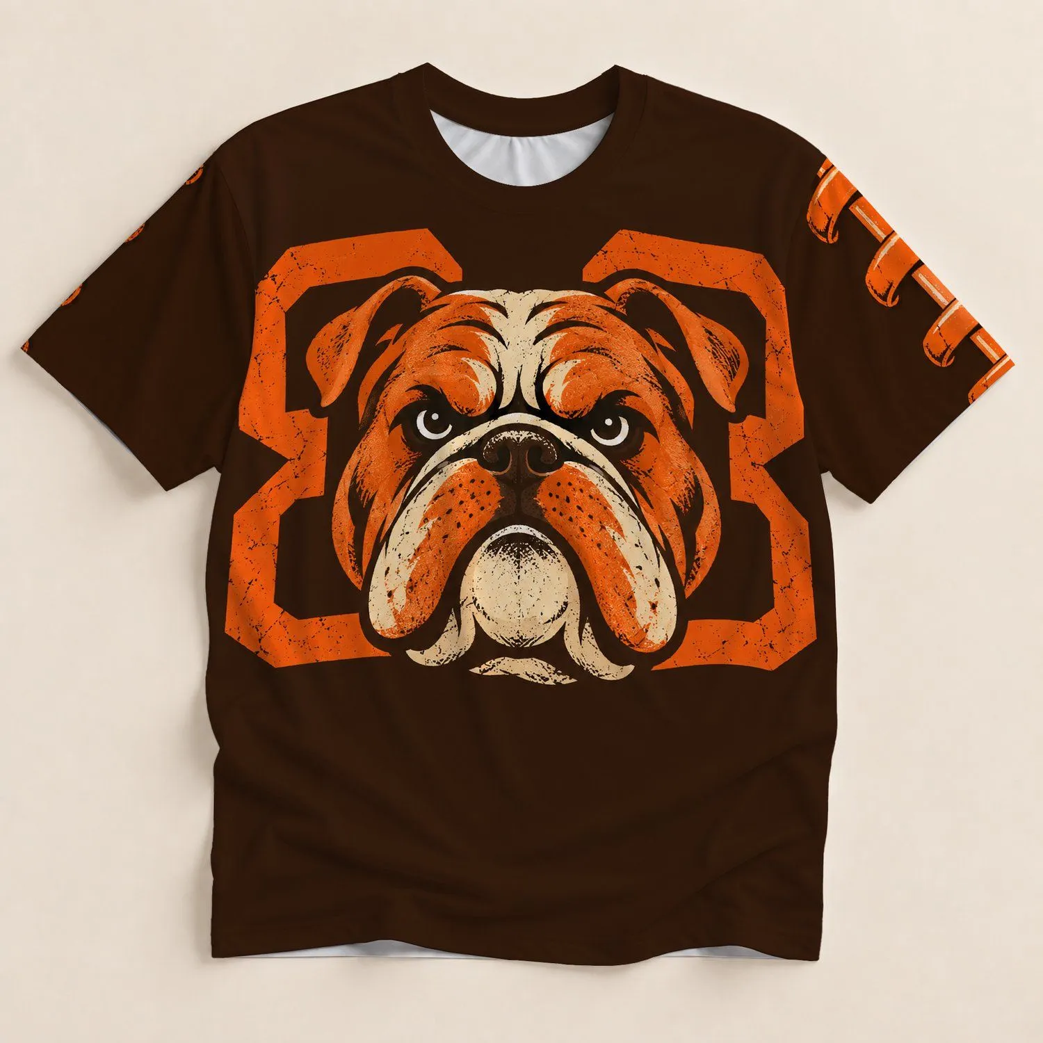 Retro Football Bulldog Mascot for Game Day Tailgating, Cleveland Fan Gift Idea All-over Print Unisex T-shirt - 1
