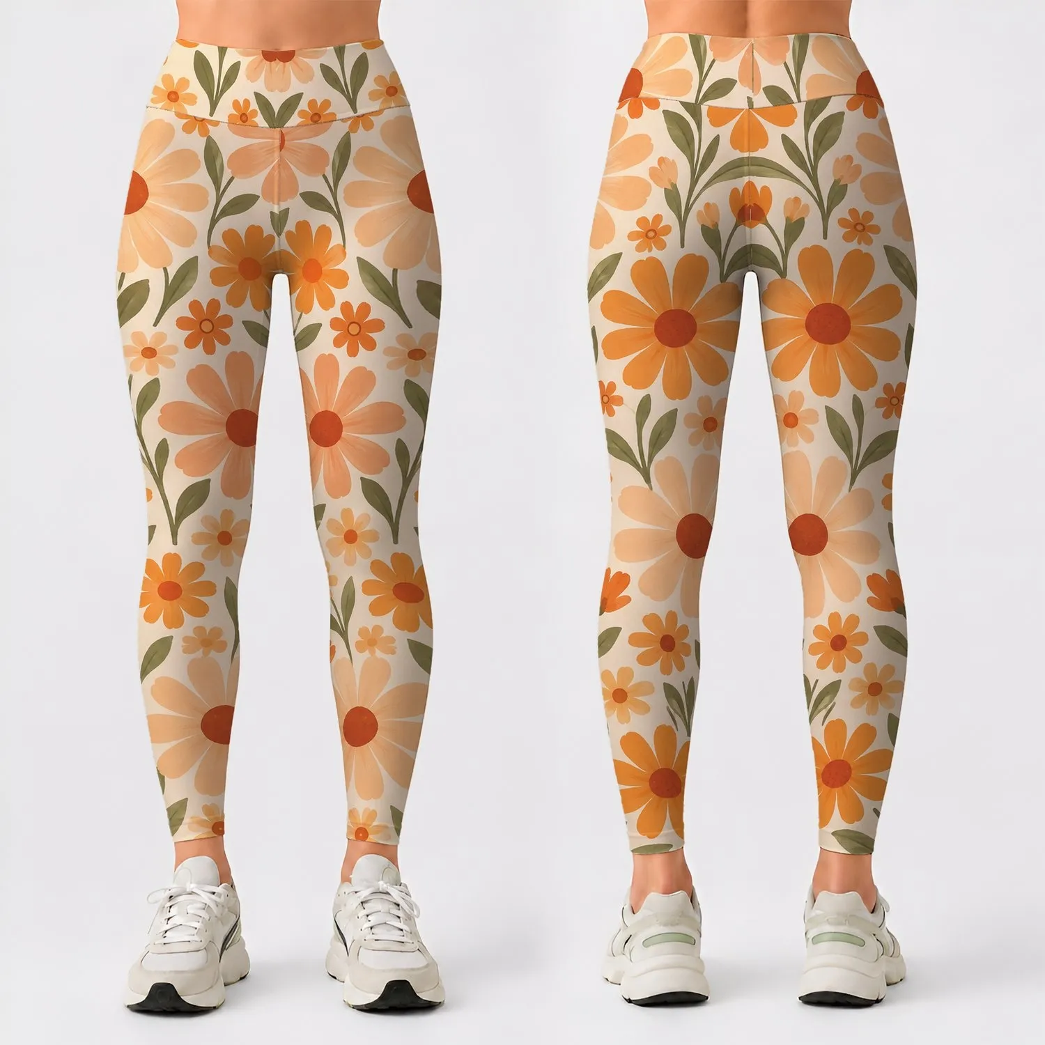 Warm Retro Daisy Blooms for Yoga, Pilates, Commuting and Everyday Style for Women Leggings - 1