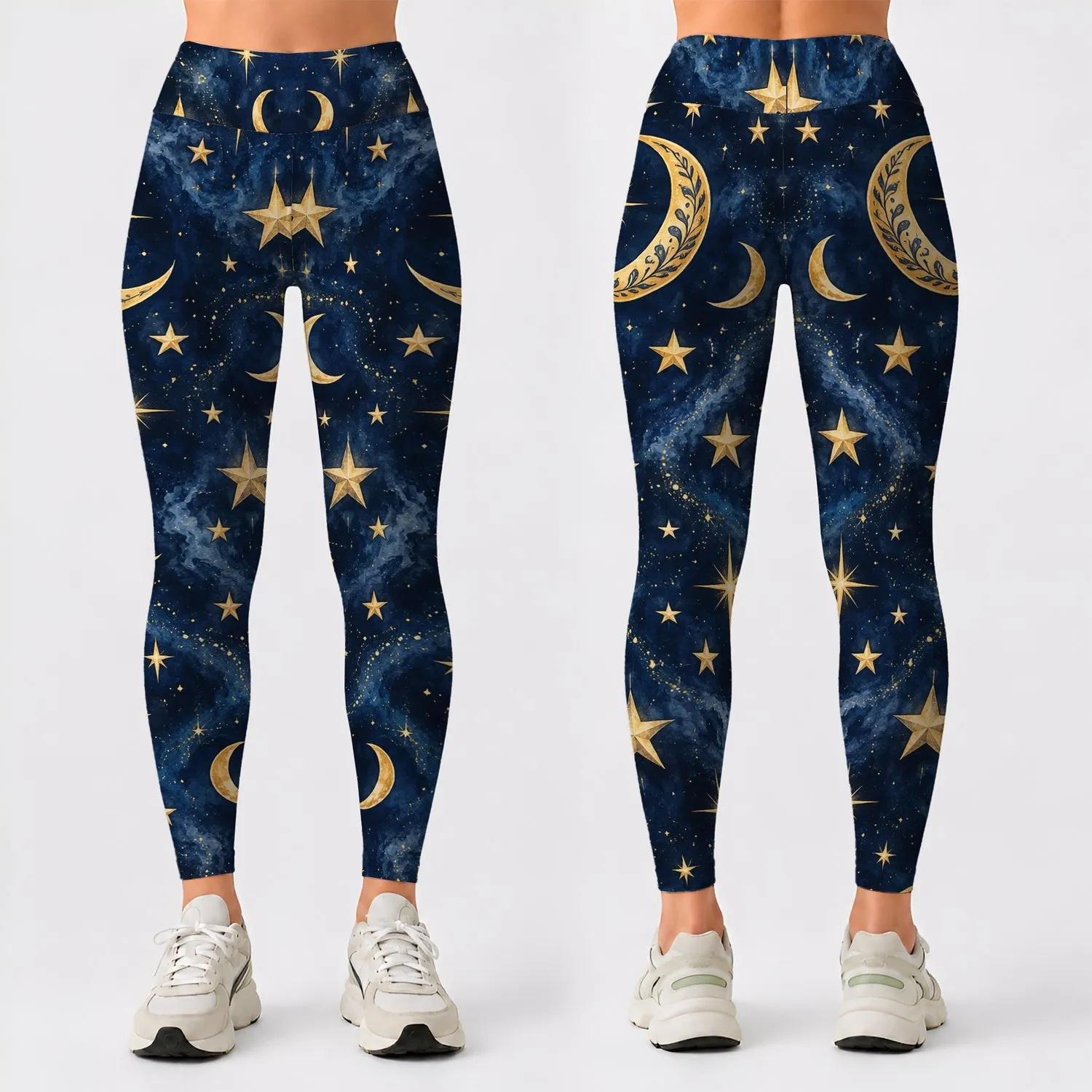 Golden Crescent Moons and Stars for Yoga, Pilates, and Everyday Wear Leggings - 1
