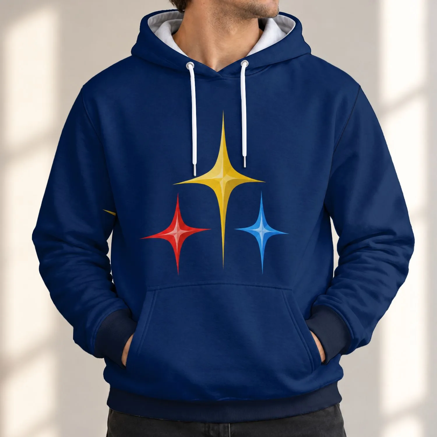 Bold Three Color Star Motif for Outdoor Training and Everyday Casual Wear for Men All-over Print Hoodie (Lightweight) - 1