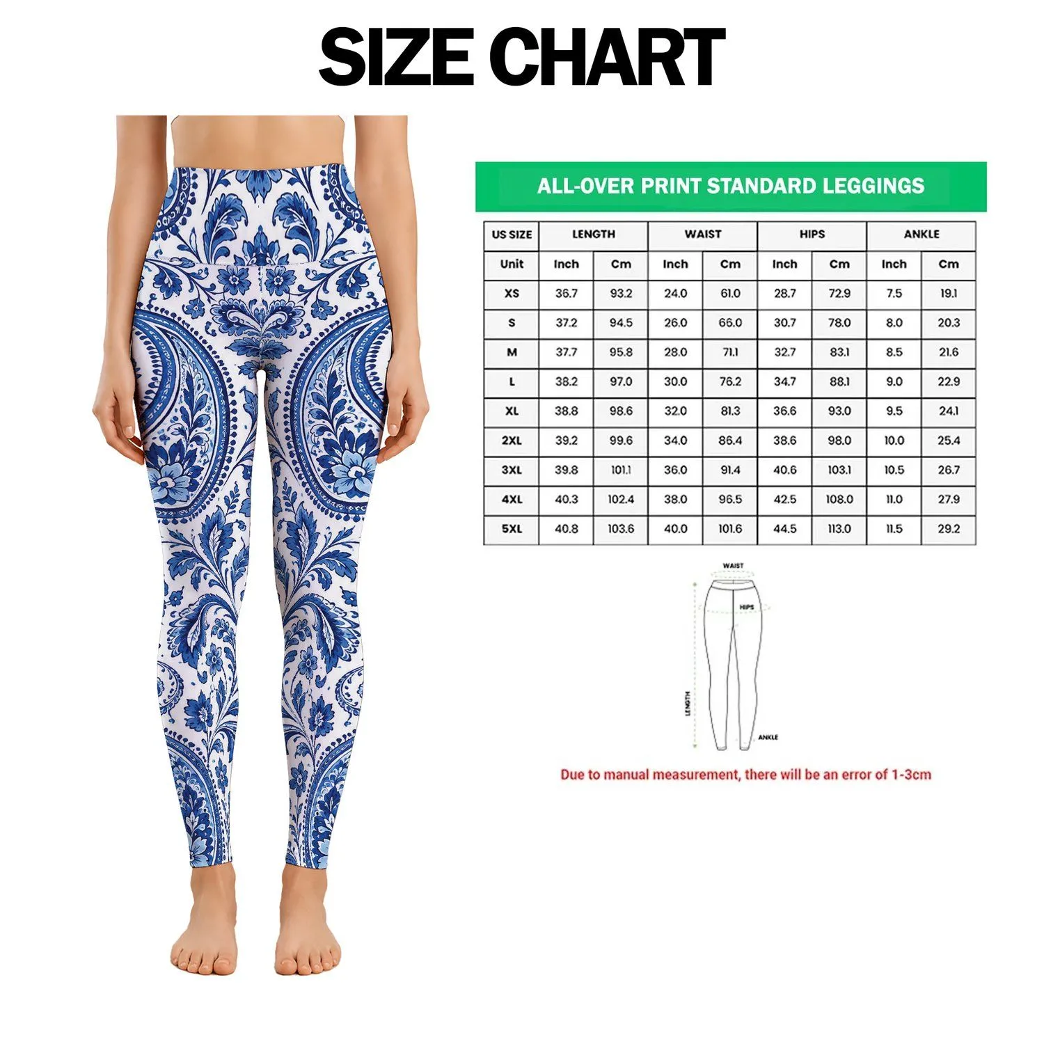 Blue And White Paisley Motifs For Yoga, Pilates, Travel And Everyday Casual Wear Leggings - 1