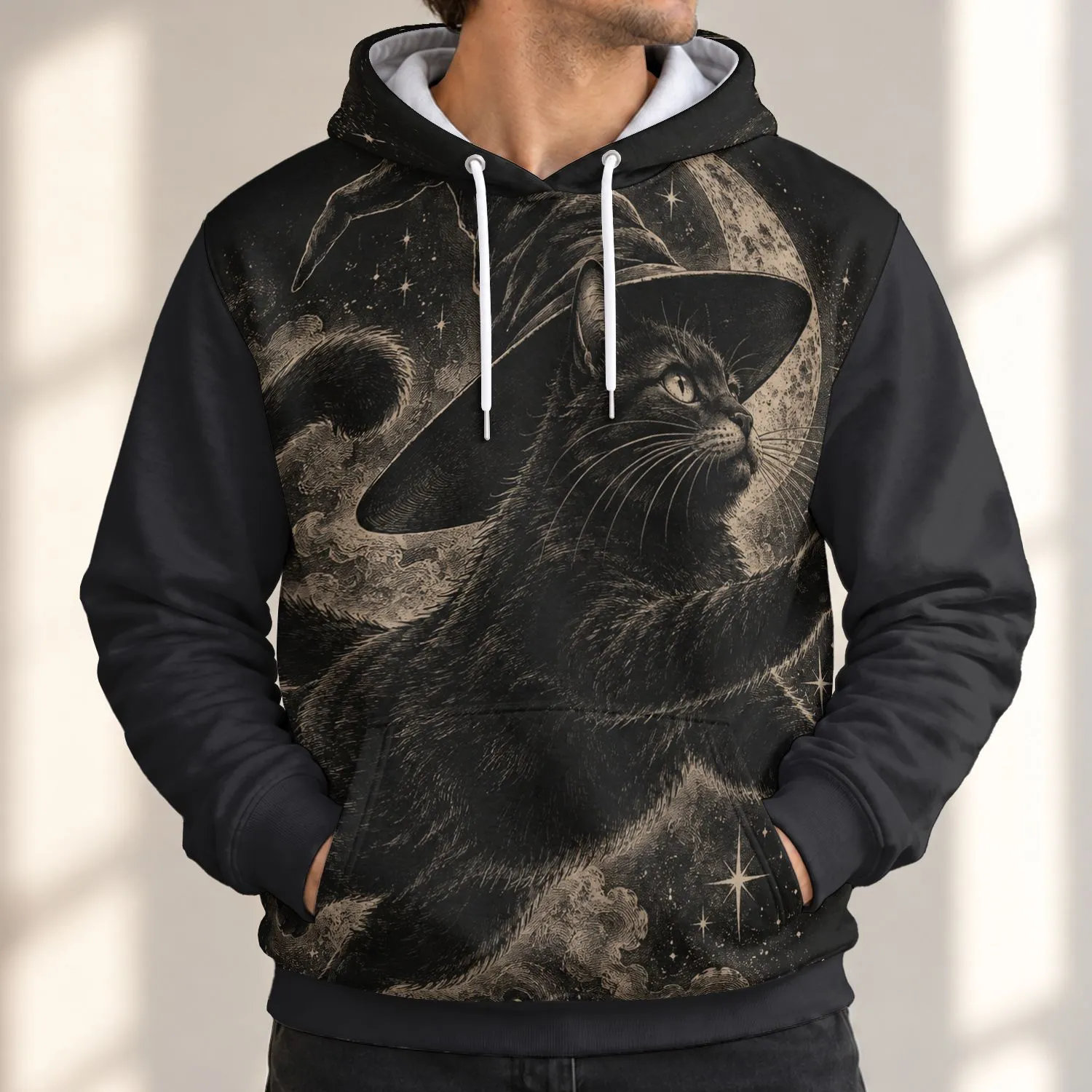 Witch Hat Cat for Halloween Nights and Cozy Autumn Outings for Women Who Love Cats All-over Print Hoodie (Lightweight) - 1