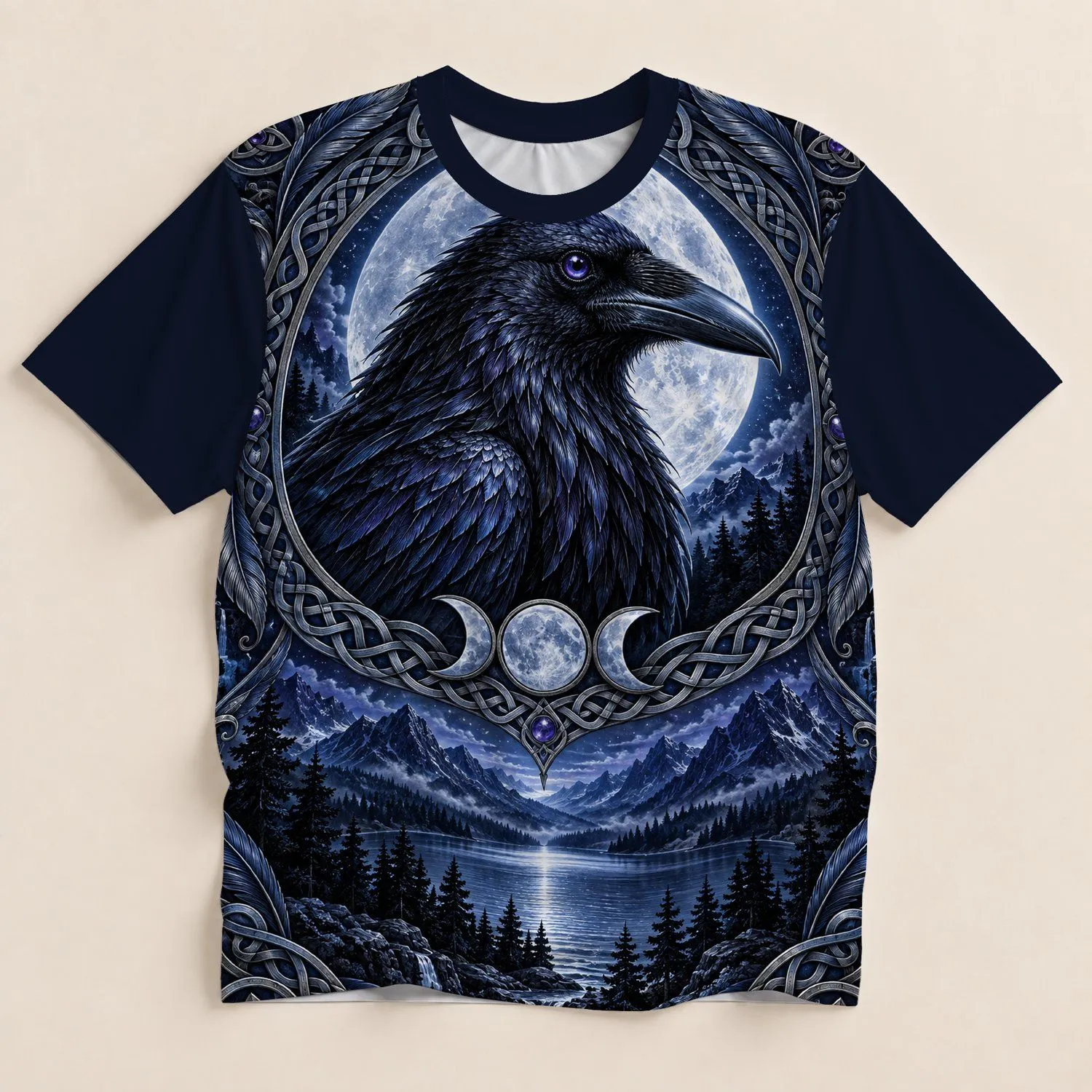 Raven Celtic Knot Moonlit Wilderness for Outdoor Adventures and Nature Lovers All-over Print Unisex T-shirt - 1