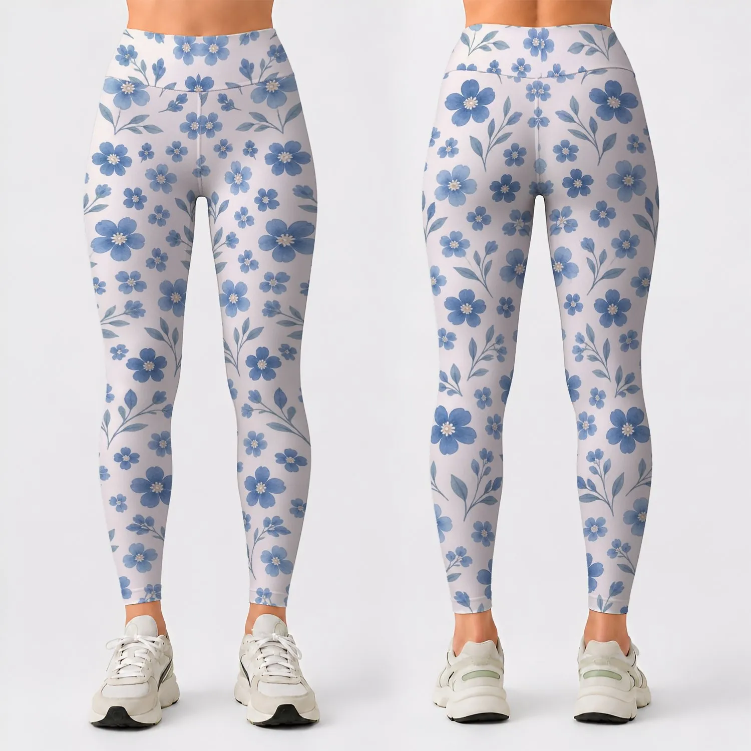 Blue Ditsy Flowers for Yoga, Pilates, Commuting and Everyday Wear Leggings - 1