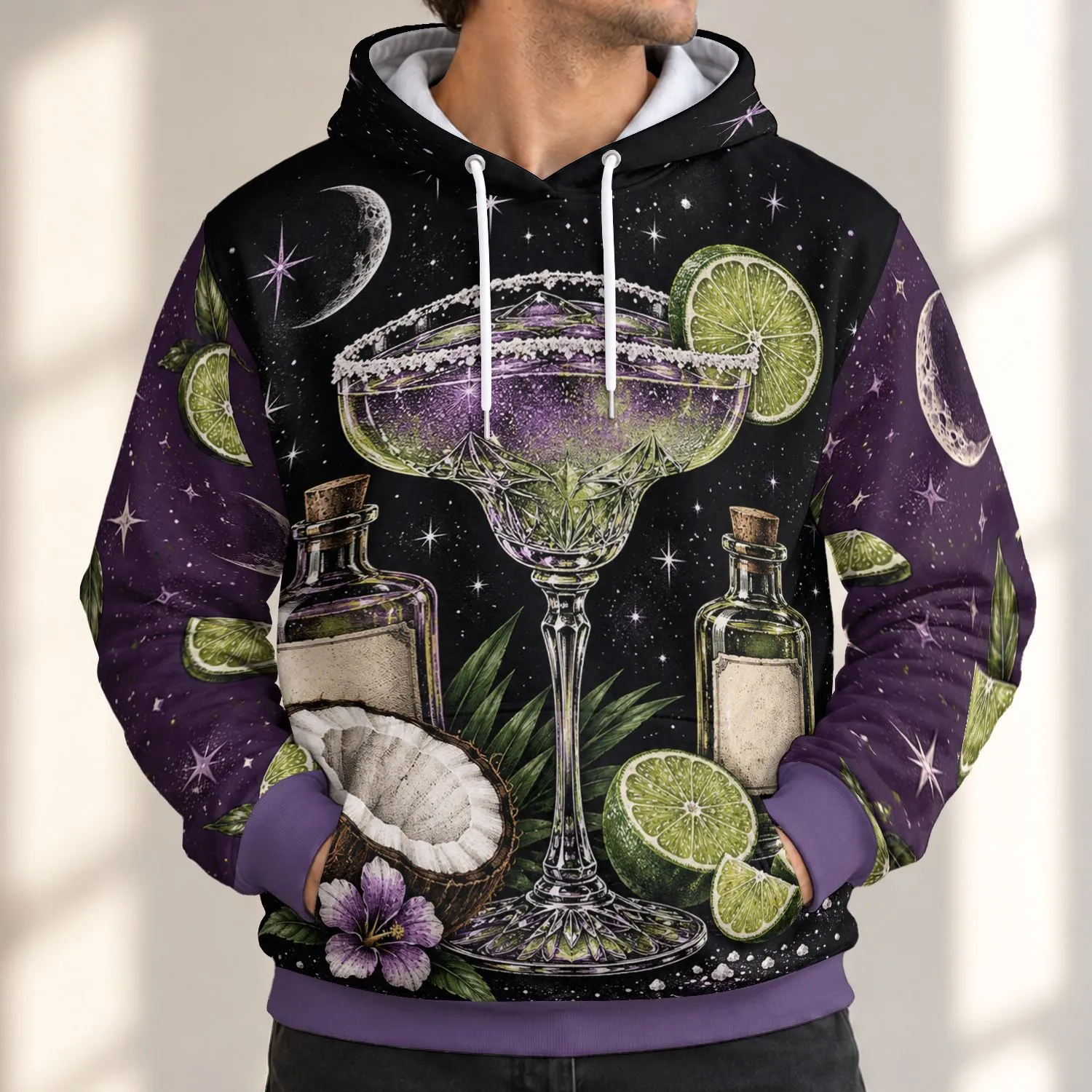 Cosmic Lime Margarita and Coconut Cocktail Still Life for Midnight Party Celebrations All-over Print Hoodie (Lightweight) - 1