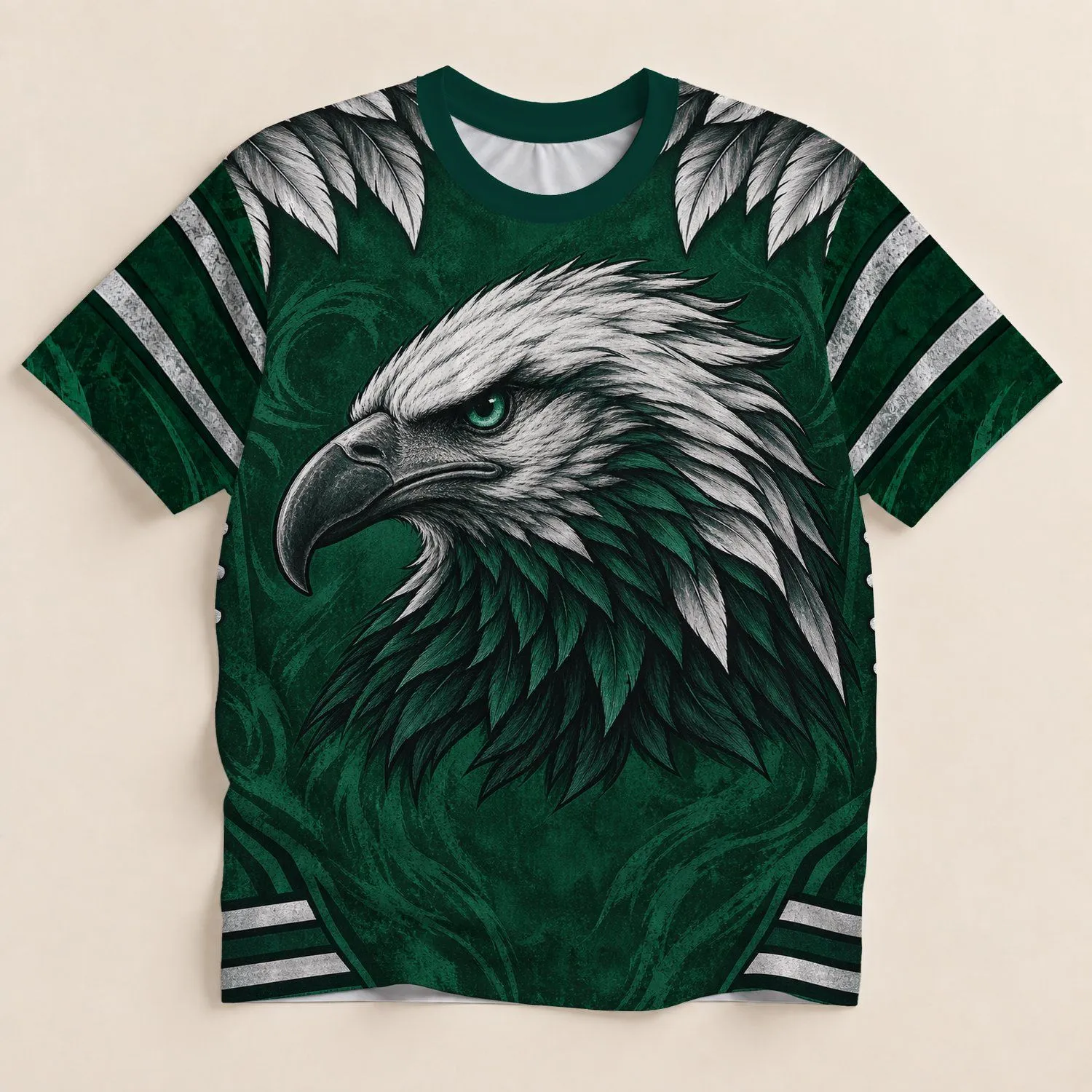 Emerald Eagle Head and Silver Feathers for Game Day Fans and Sports Enthusiasts All-over Print Unisex T-shirt - 1