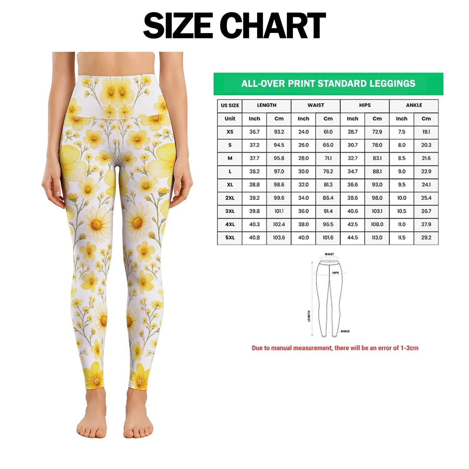Sunny Yellow Wildflowers for Yoga, Pilates, Errands and Everyday Spring Style Wear Leggings - 1