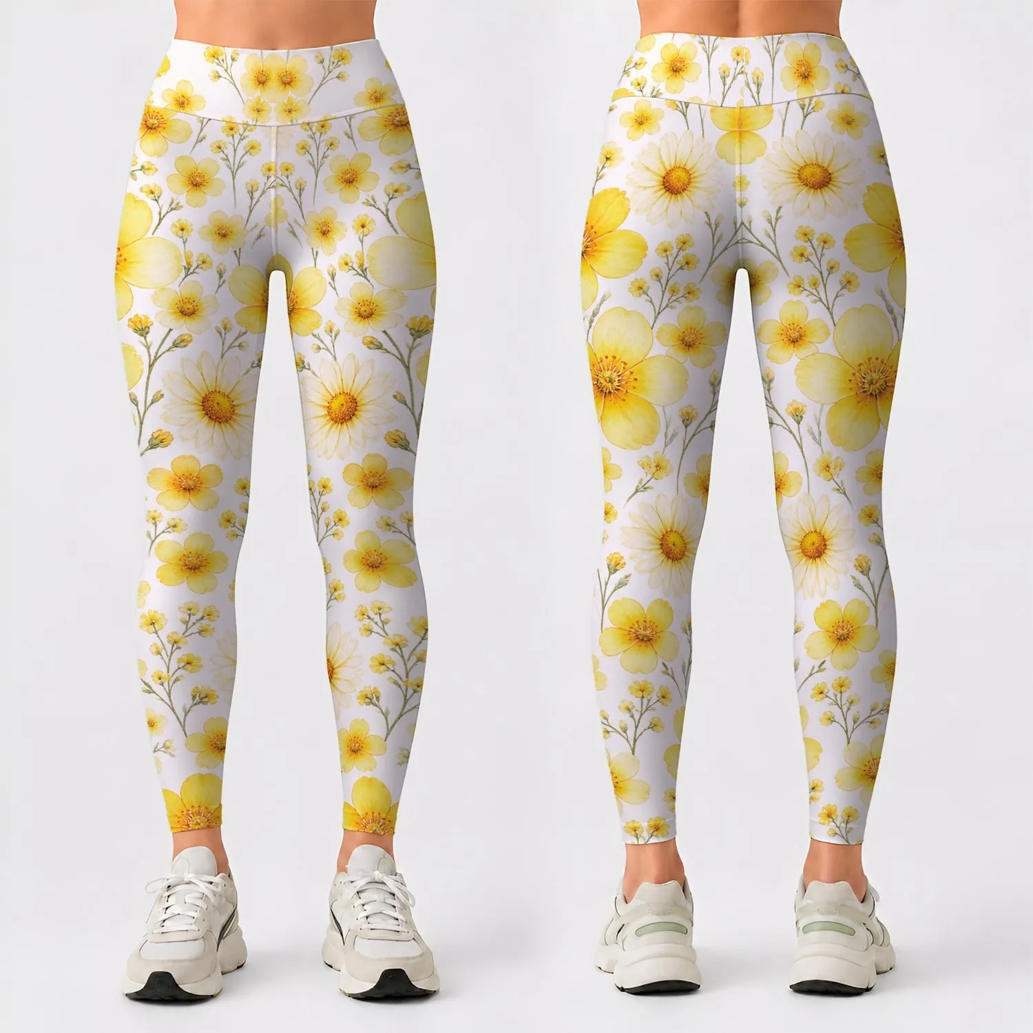Sunny Yellow Wildflowers for Yoga, Pilates, Errands and Everyday Spring Style Wear Leggings - 1