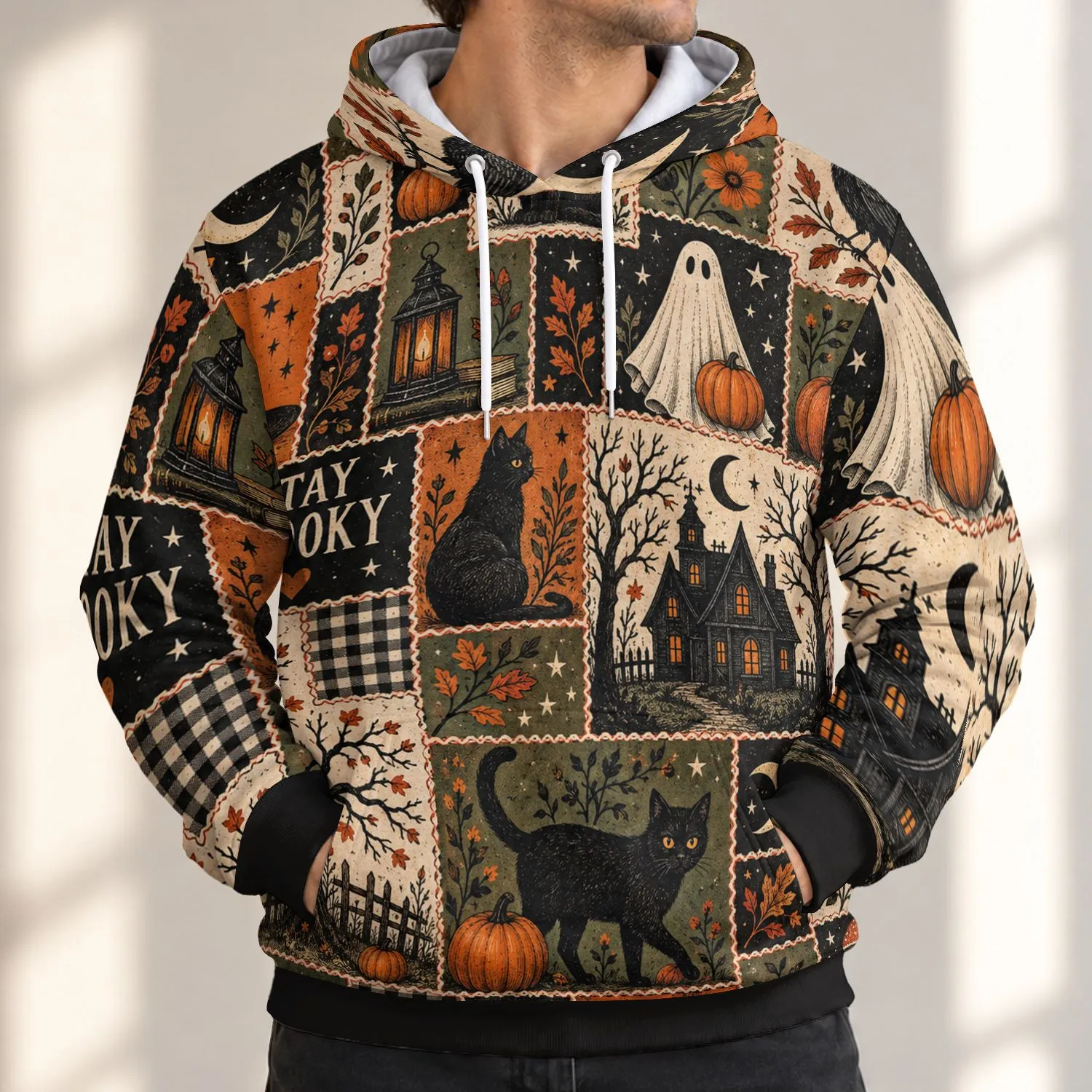 Halloween Pumpkin Patchwork for Spooky October Nights and Cozy Autumn Celebrations All-over Print Hoodie (Lightweight) - 1