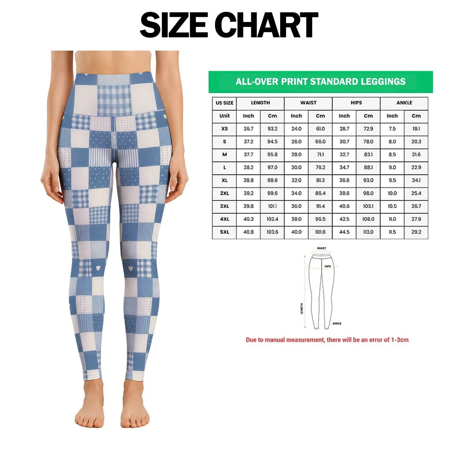 Blue White Checkered Gingham for Yoga Pilates and Everyday Activewear Style Leggings - 1