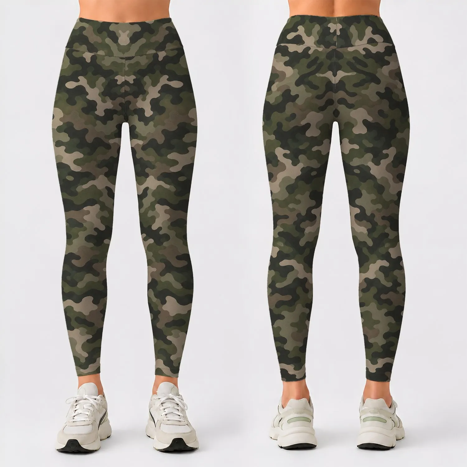 Olive Woodland Camo For Yoga, Pilates, Commuting And Everyday Outdoor Style Leggings - 1