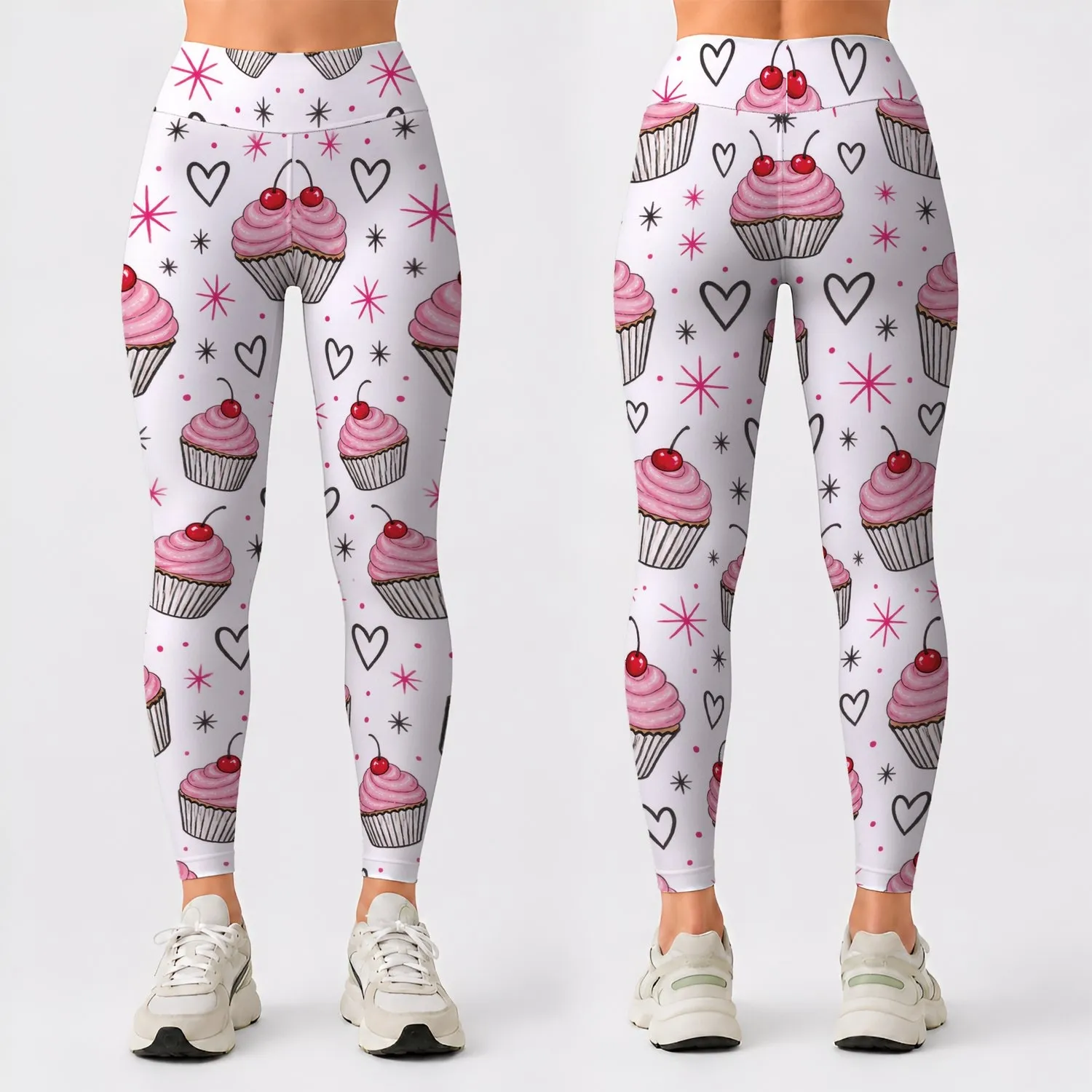 Pink Cupcake Hearts for Sweet Everyday Style and Playful Fitness Looks Leggings - 1