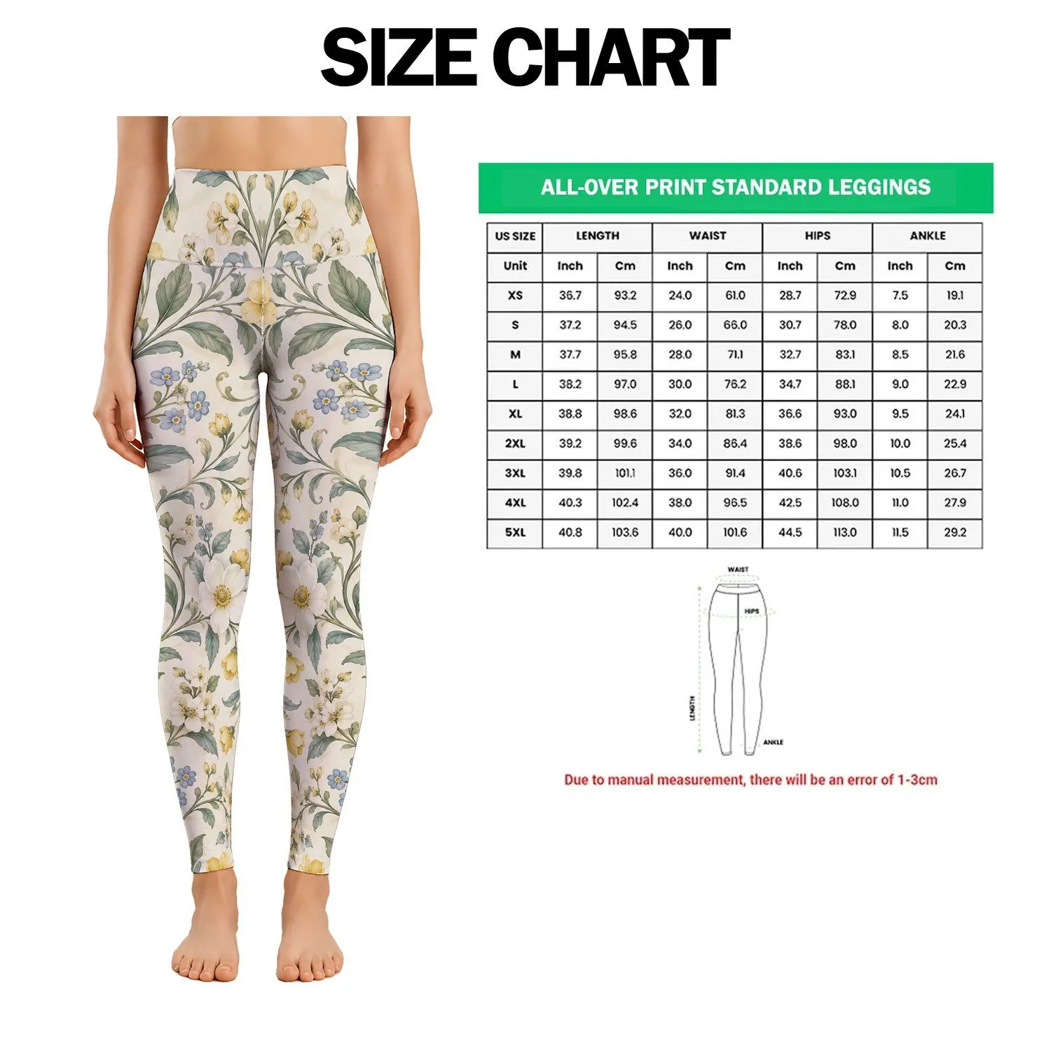 Ivory Sage and Buttercup Botanical Vines for Yoga, Pilates, and Everyday Activewear Leggings - 1