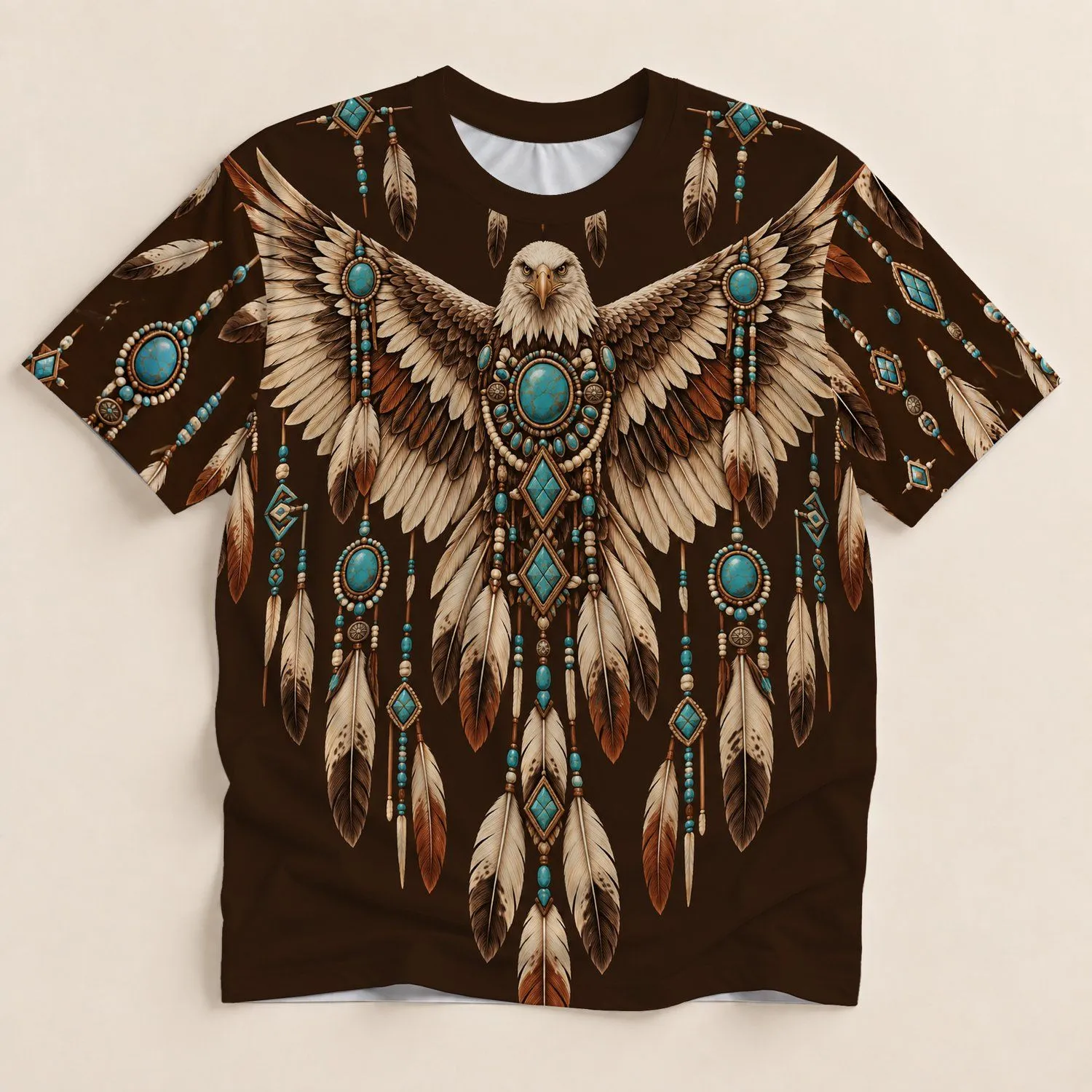 Eagle Feather Medallion for Outdoor Adventures and Nature-Loving Men All-over Print Unisex T-shirt - 1