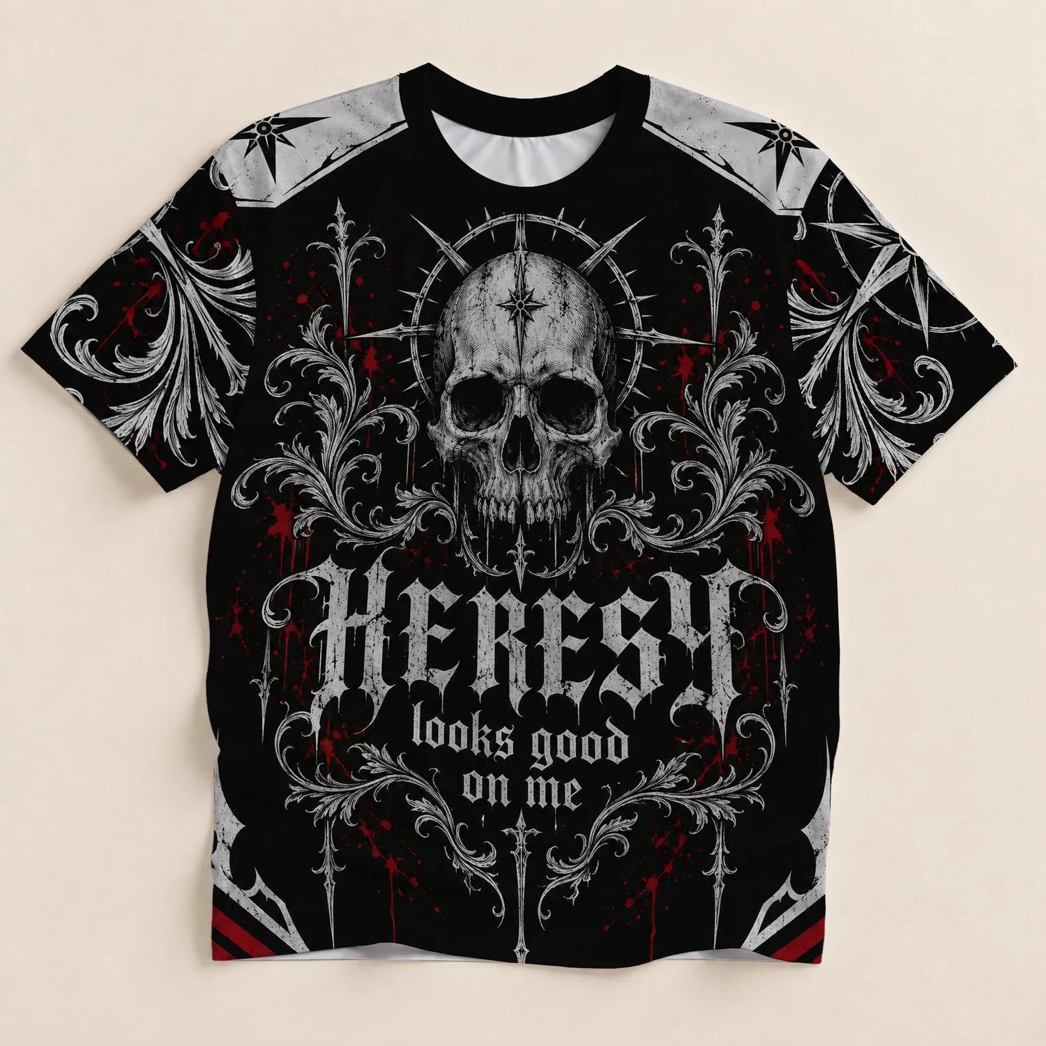 Gothic Skull and Blackletter Style for Halloween Parties and Dark Theme Events All-over Print Unisex T-shirt - 1