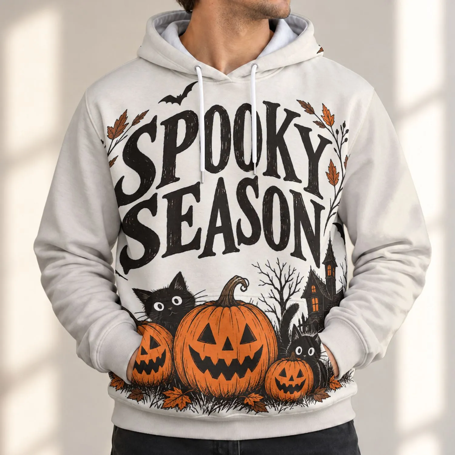 Spooky Season Pumpkins And Black Cats For Halloween Parties And Crisp Autumn Nights All-over Print Hoodie (Lightweight) - 1