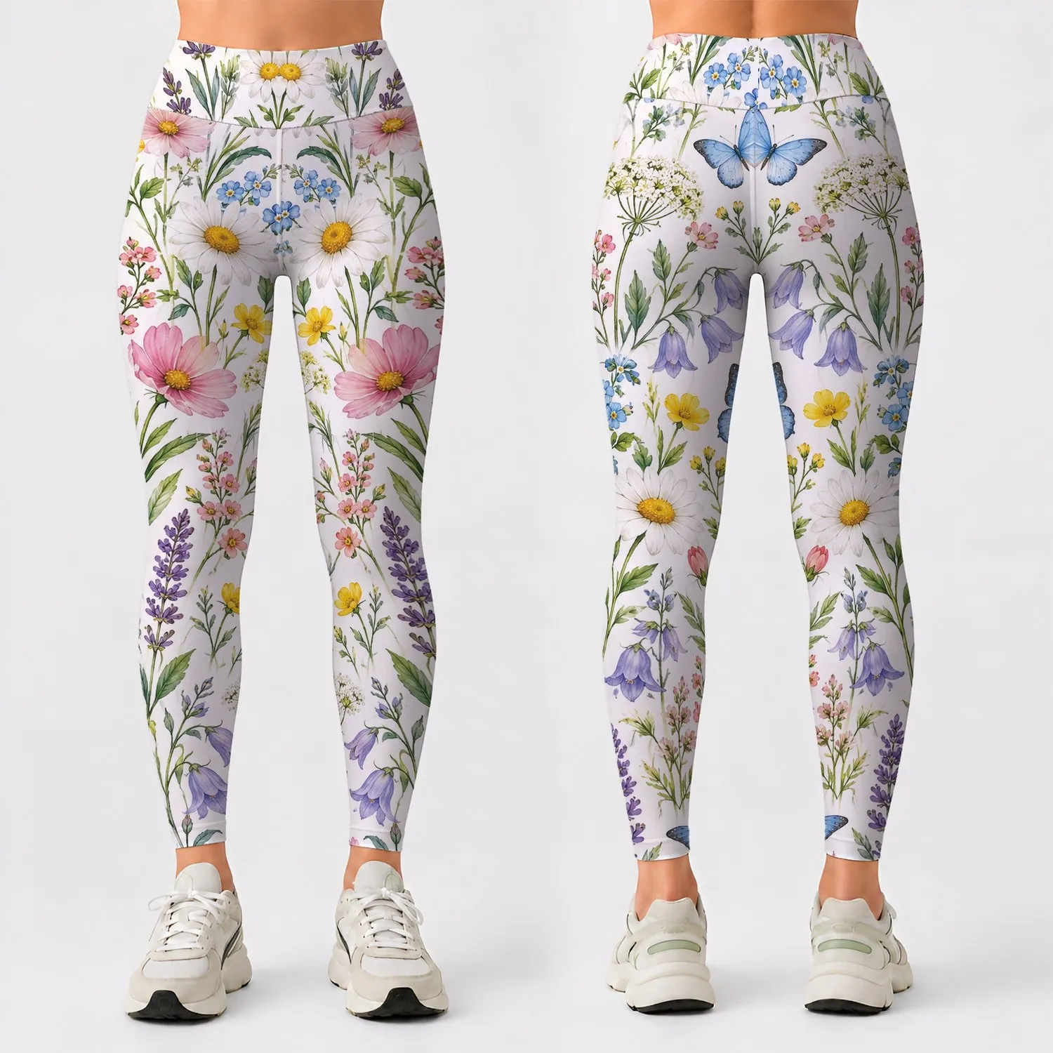 Pastel Wildflowers And Butterflies For Yoga, Pilates, Travel And Everyday Style For Women Leggings - 1