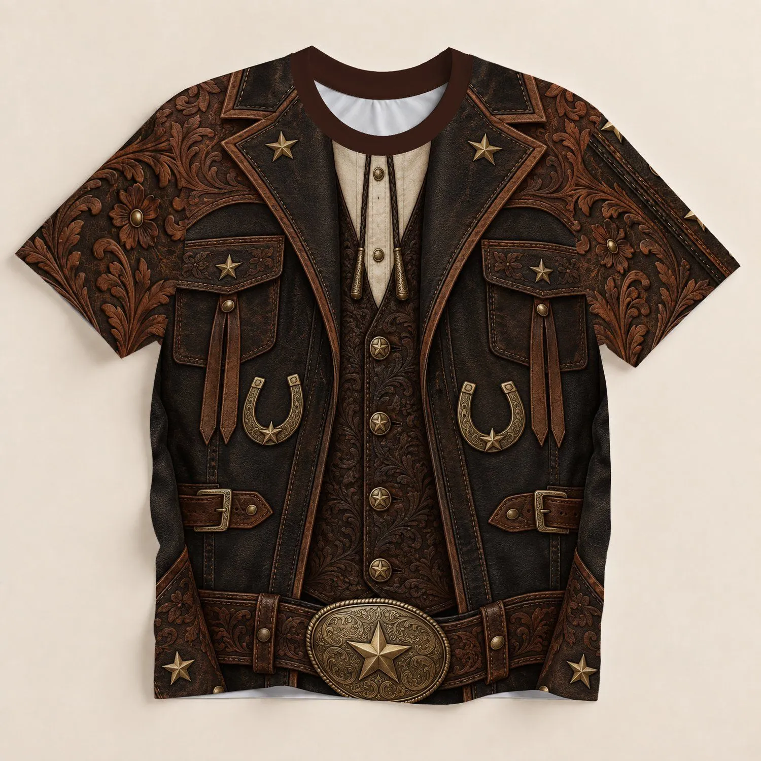 Western Cowboy Stars And Horseshoes For Rodeo Events And Everyday Ranch Style All-over Print Unisex T-shirt - 1