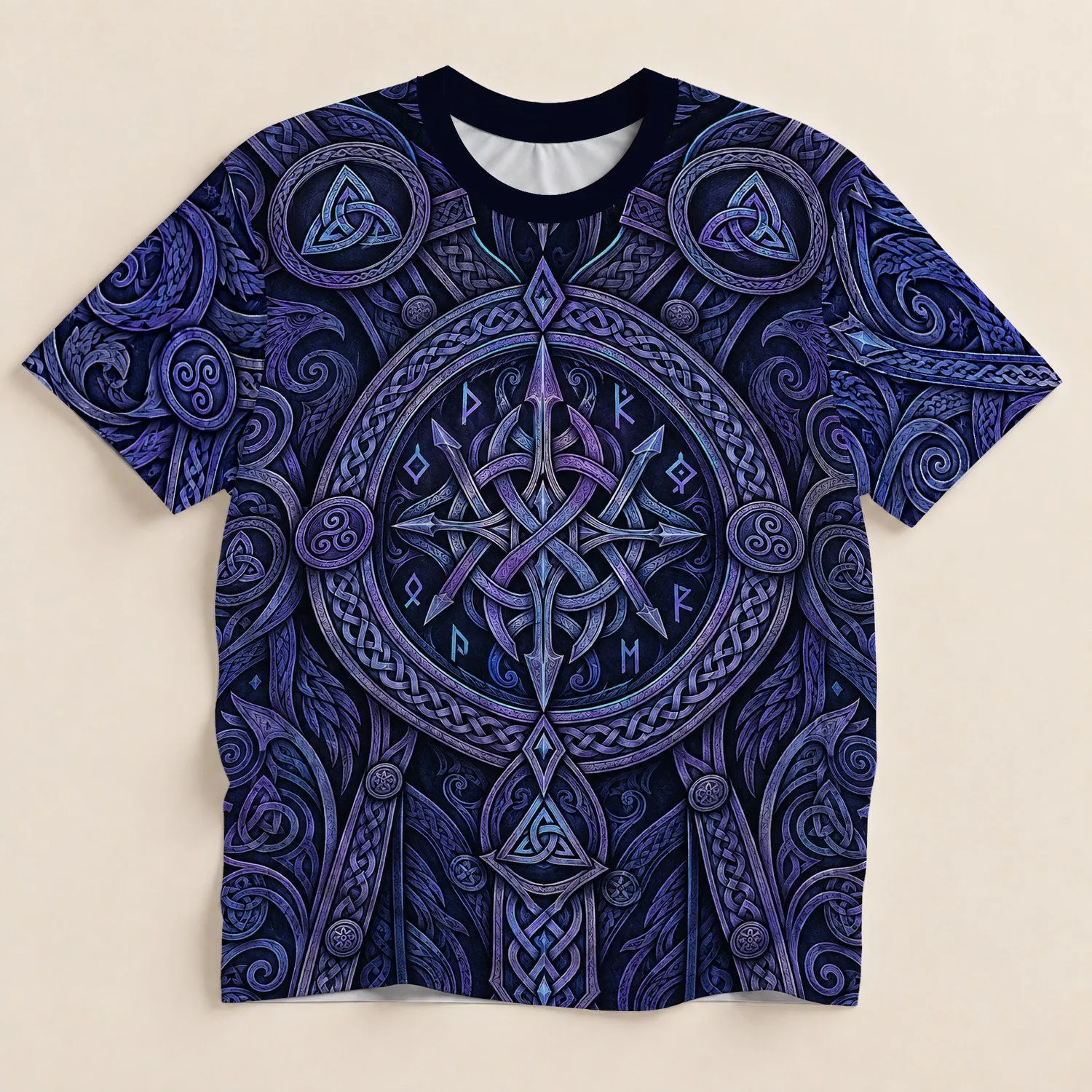 Viking Knotwork and Rune Motifs for Everyday Adventures and Medieval Fantasy Outings All-over Print Unisex T-shirt - 1
