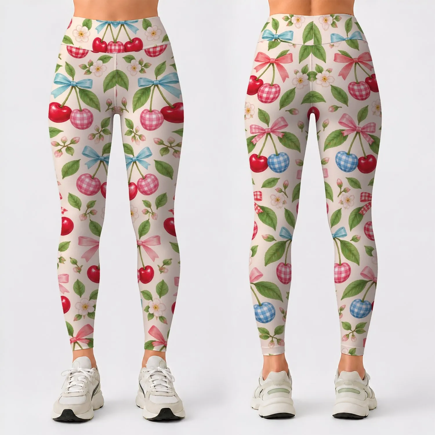 Gingham Cherries And Sweet Bows For Pilates, Errands, And Everyday Style Leggings - 1