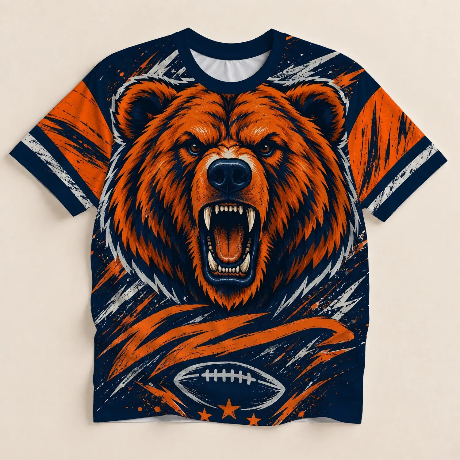 Roaring Orange Bear Head for Game Day Cheer and Football Fan Gatherings All Season All-over Print Unisex T-shirt - 1