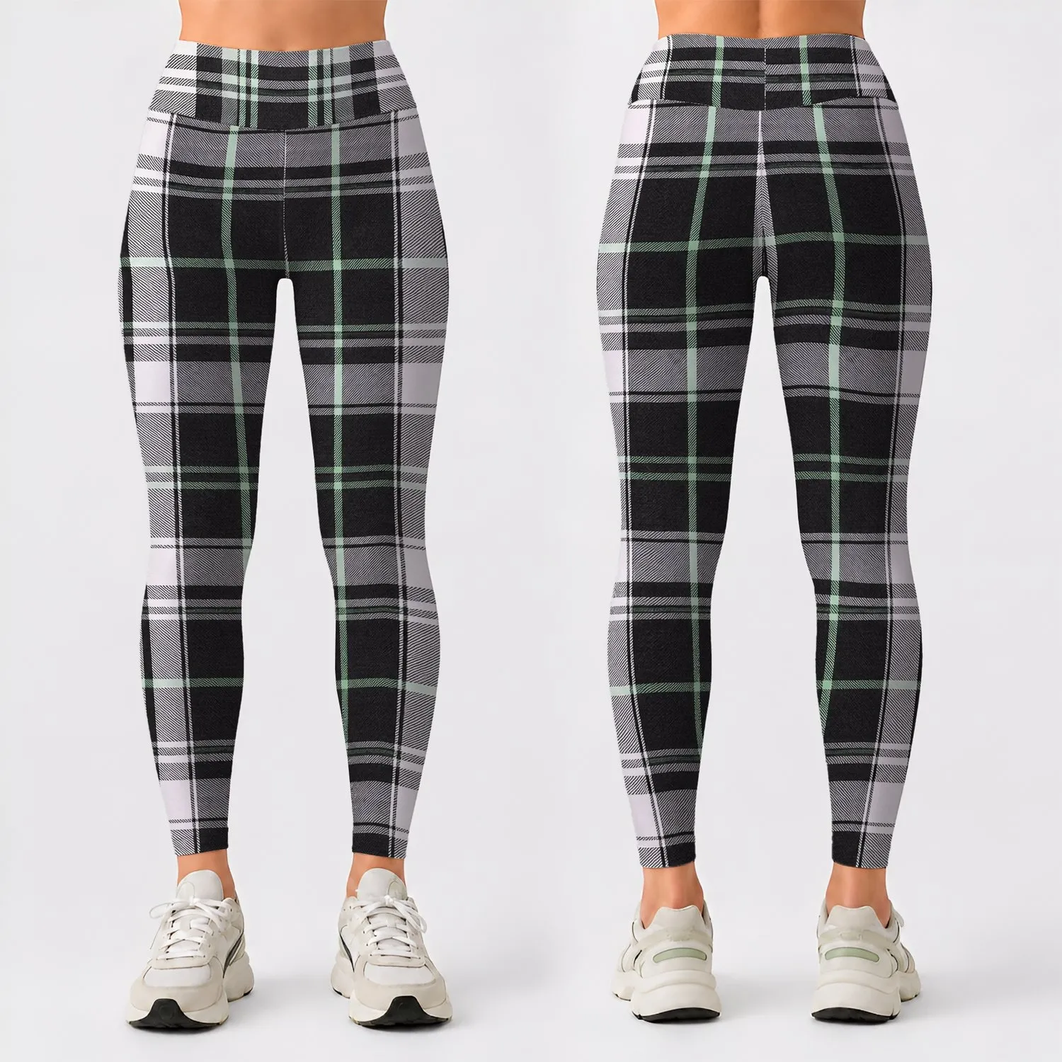 Mint Accent Tartan Plaid for Pilates, Gym Workouts, and Everyday Casual Style Leggings - 1
