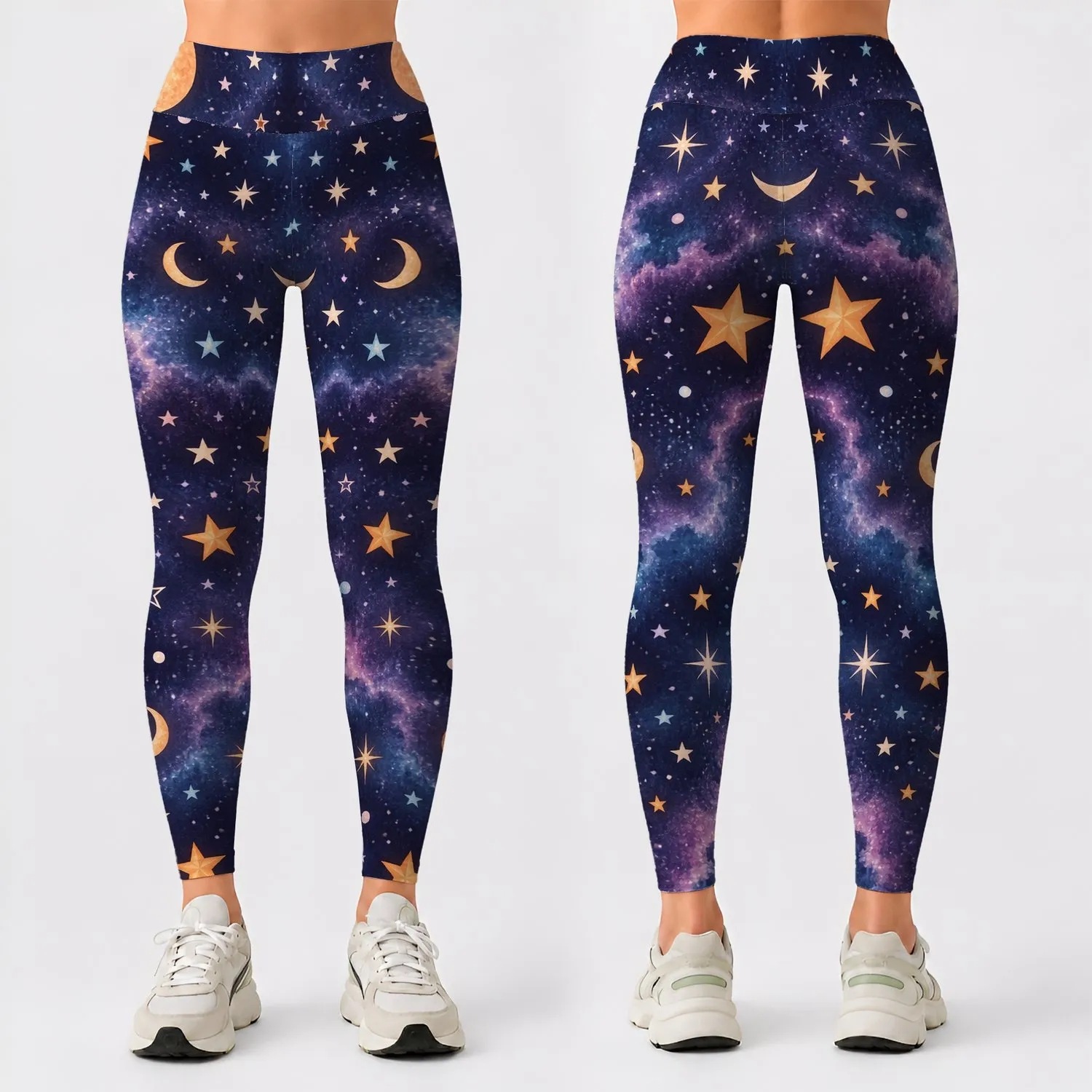 Apricot Stars And Teal Starlight For Yoga, Pilates, And Everyday Outings Leggings - 1
