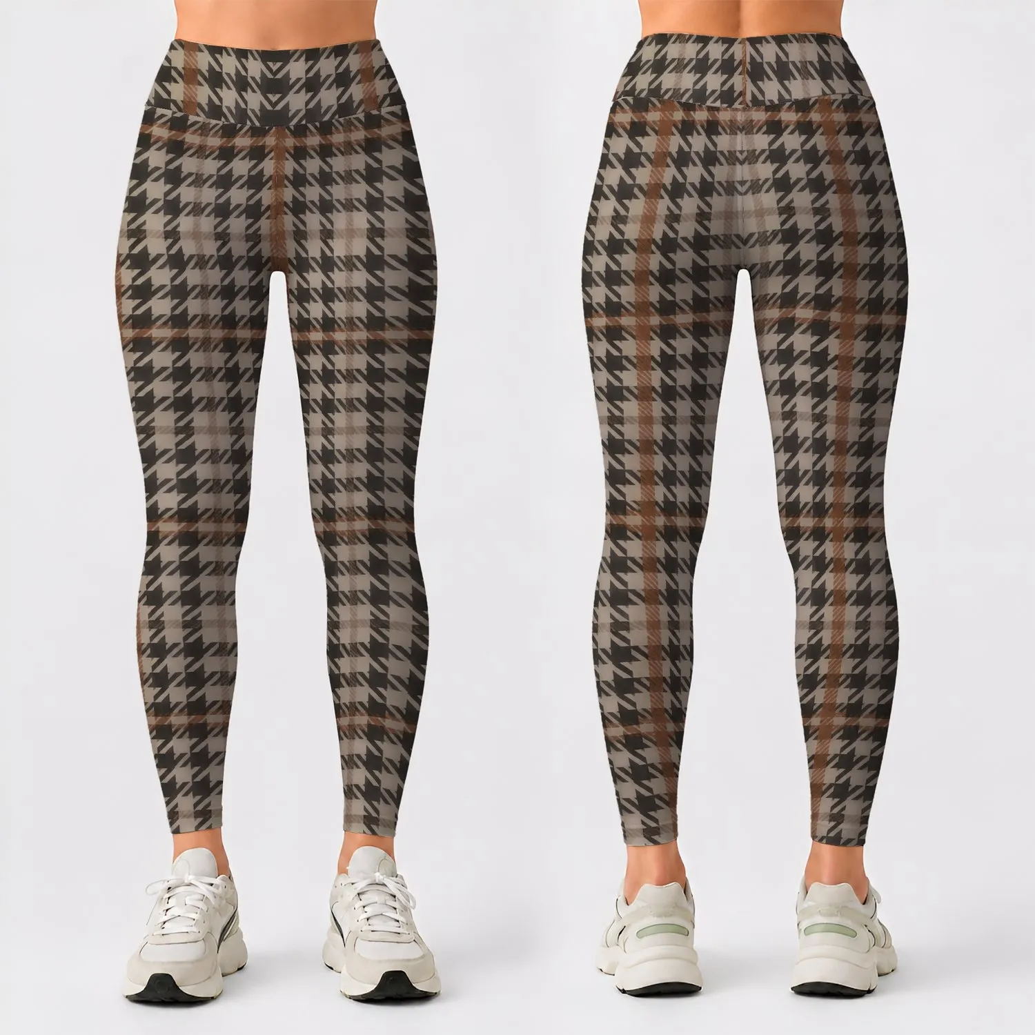 Ivory Charcoal Houndstooth Checks for Pilates Gym Commuting and Everyday Wear Leggings - 1