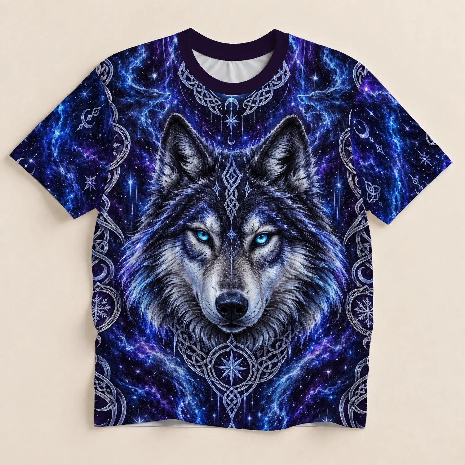 Celtic Wolf Moon Motif for Winter Nights and Nordic-Inspired Style All-over Print Unisex T-shirt - 1