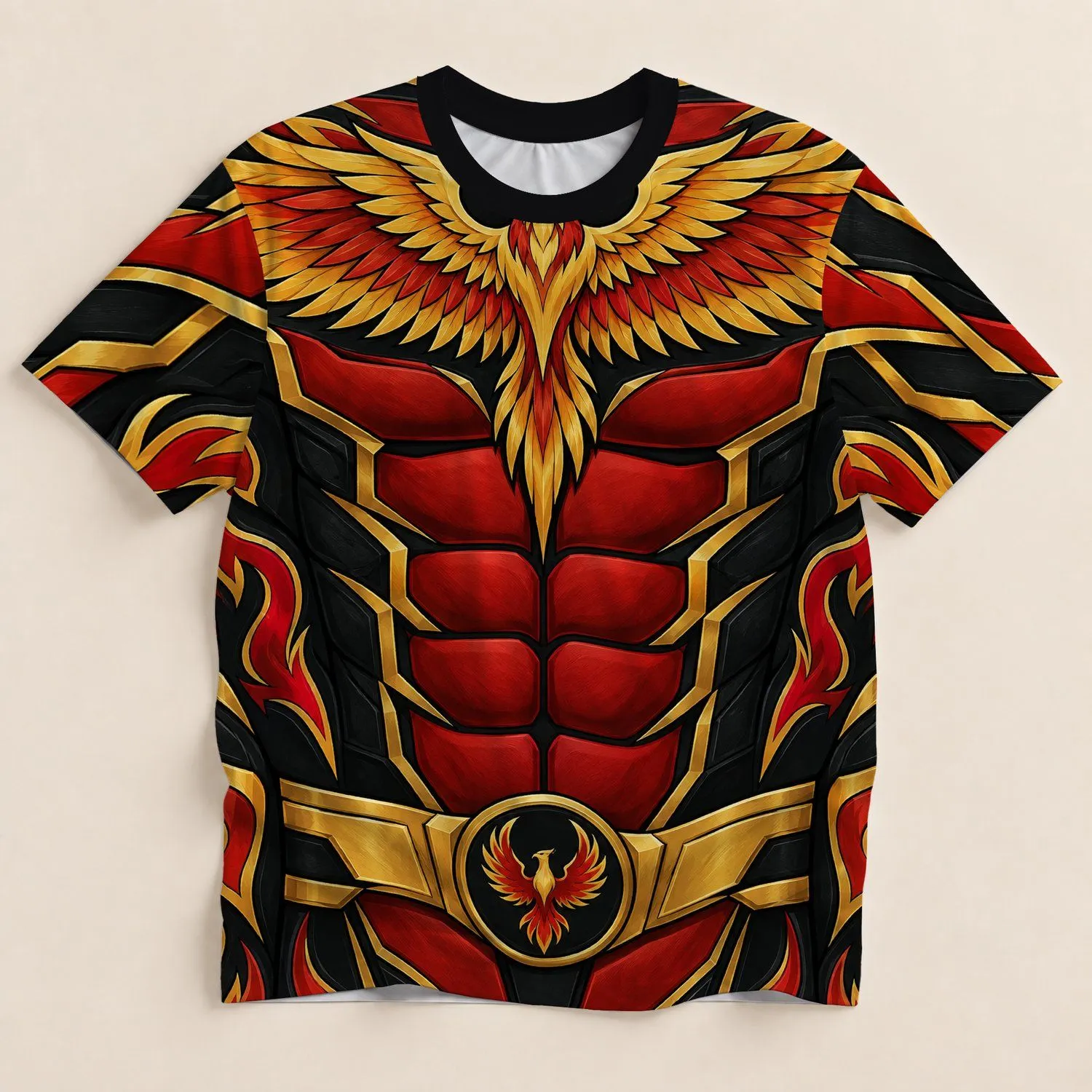 Flame Phoenix Muscle Suit for Cosplay Parties and Fantasy Convention Wear All-over Print Unisex T-shirt - 1