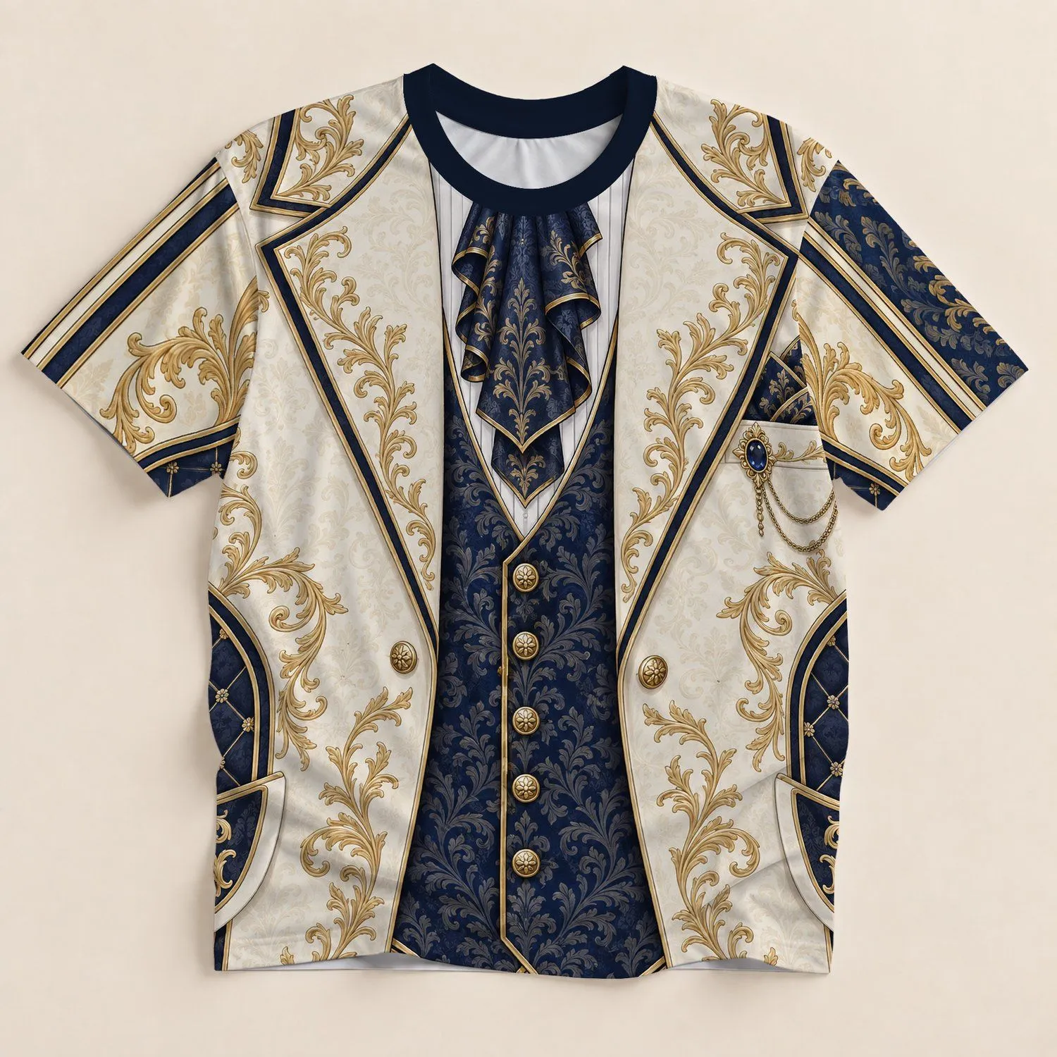 Ivory Baroque Formalwear With Navy and Gold Details for Weddings and Banquets All-over Print Unisex T-shirt - 1