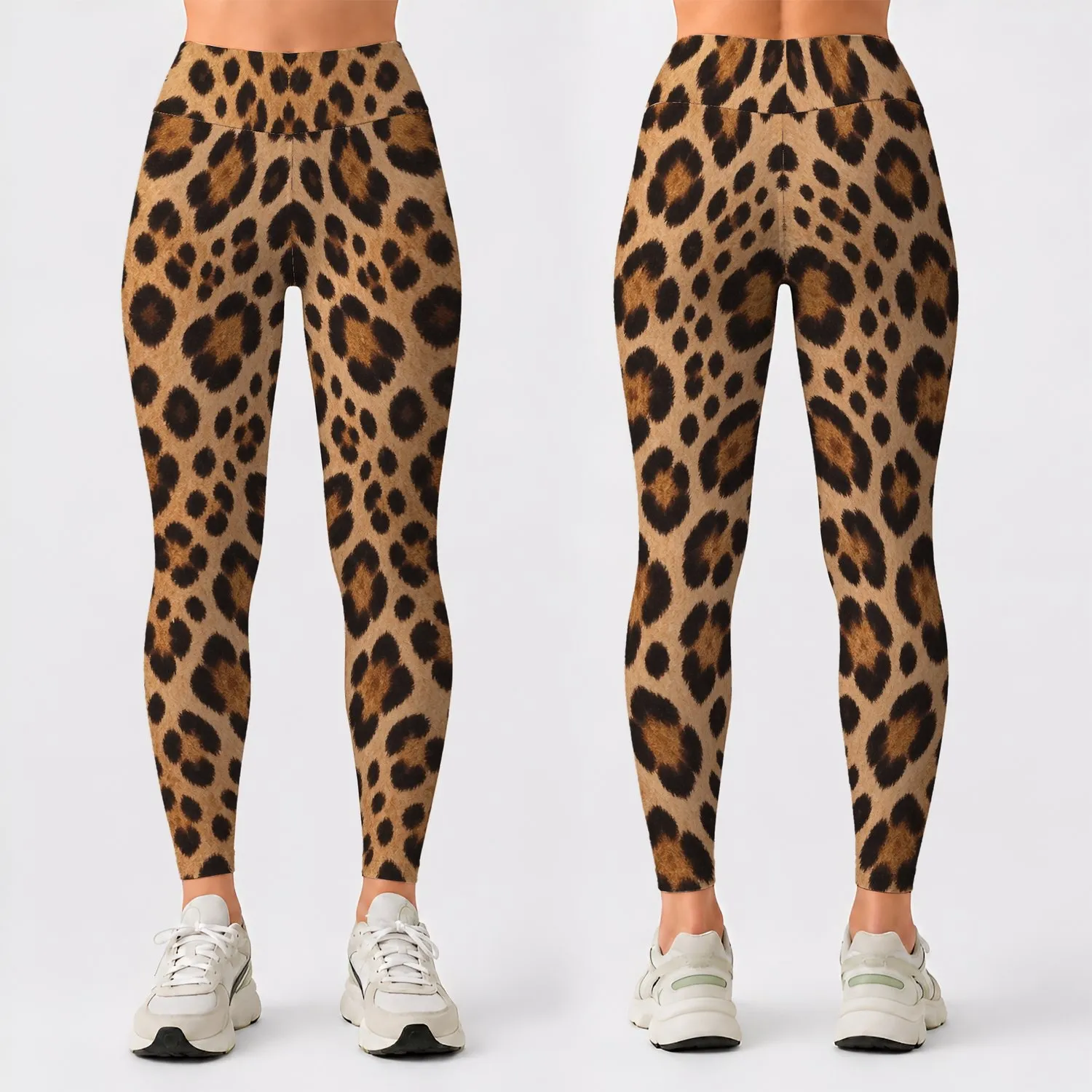 Warm Tan and Black Leopard Spots for Yoga, Gym Training and Everyday Activewear Style Leggings - 1