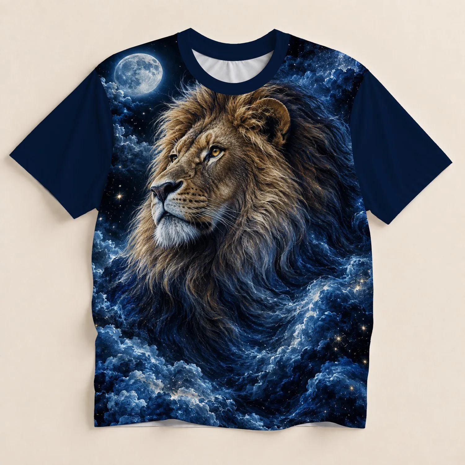Lion Beneath a Starry Night Sky for Outdoor Adventures and Everyday Wear All-over Print Unisex T-shirt - 1