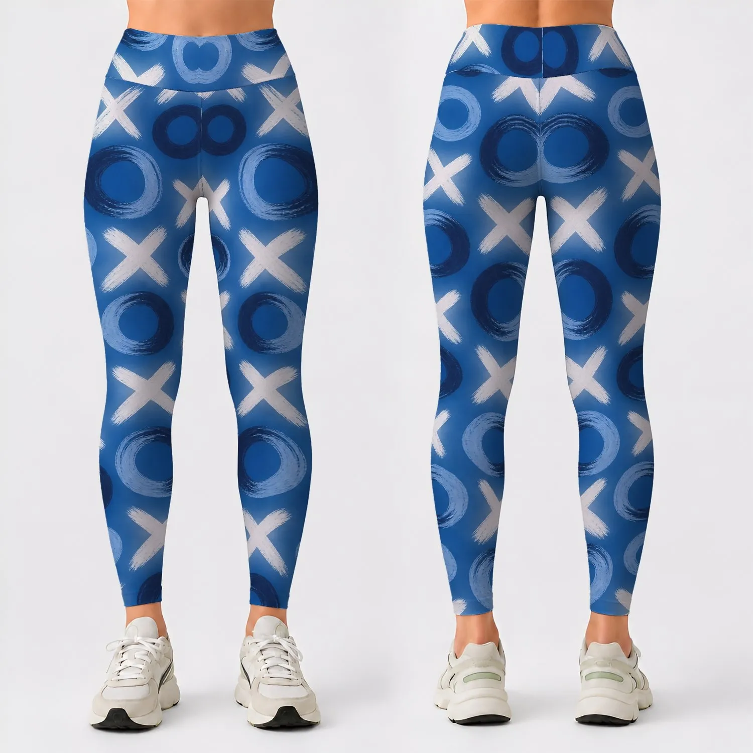 Navy And White X O Motifs For Yoga, Pilates, And Everyday Activewear Wardrobes Style Leggings - 1