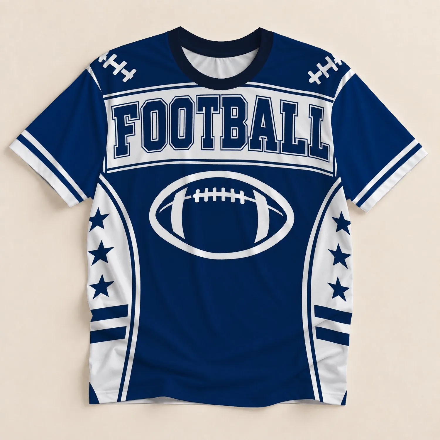 Navy and White Football Jersey Style for Game Day and Weekend Sports Fans All-over Print Unisex T-shirt - 1