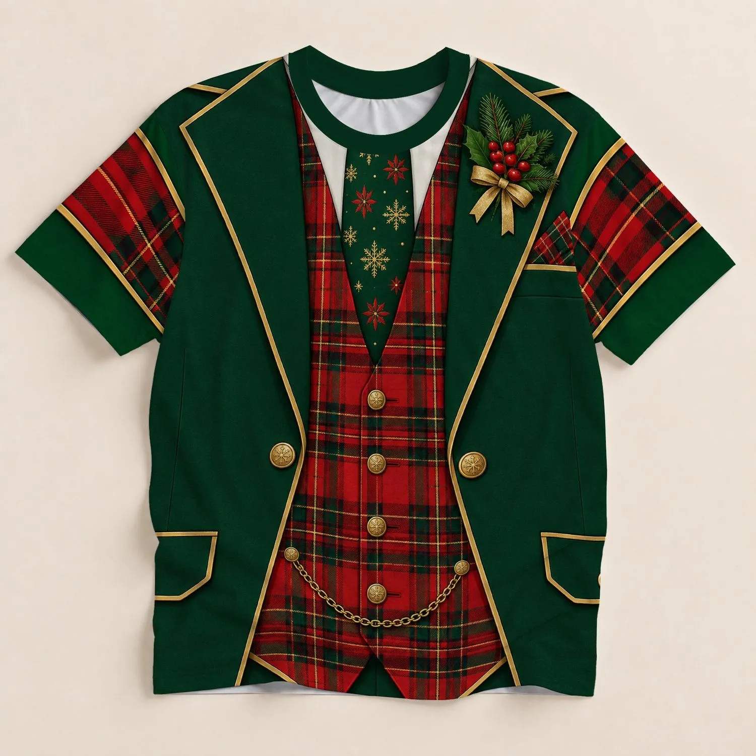 Emerald Tartan Holiday Blazer Look for Christmas Parties and Family Gatherings All-over Print Unisex T-shirt - 1