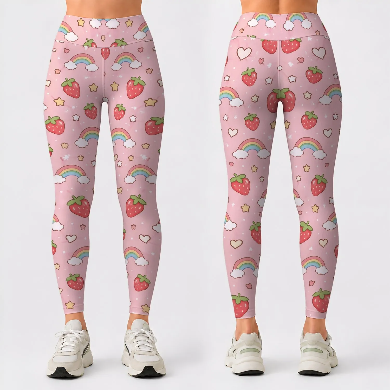 Pink Strawberry Rainbows for Yoga, Pilates, and Everyday Outings Leggings - 1