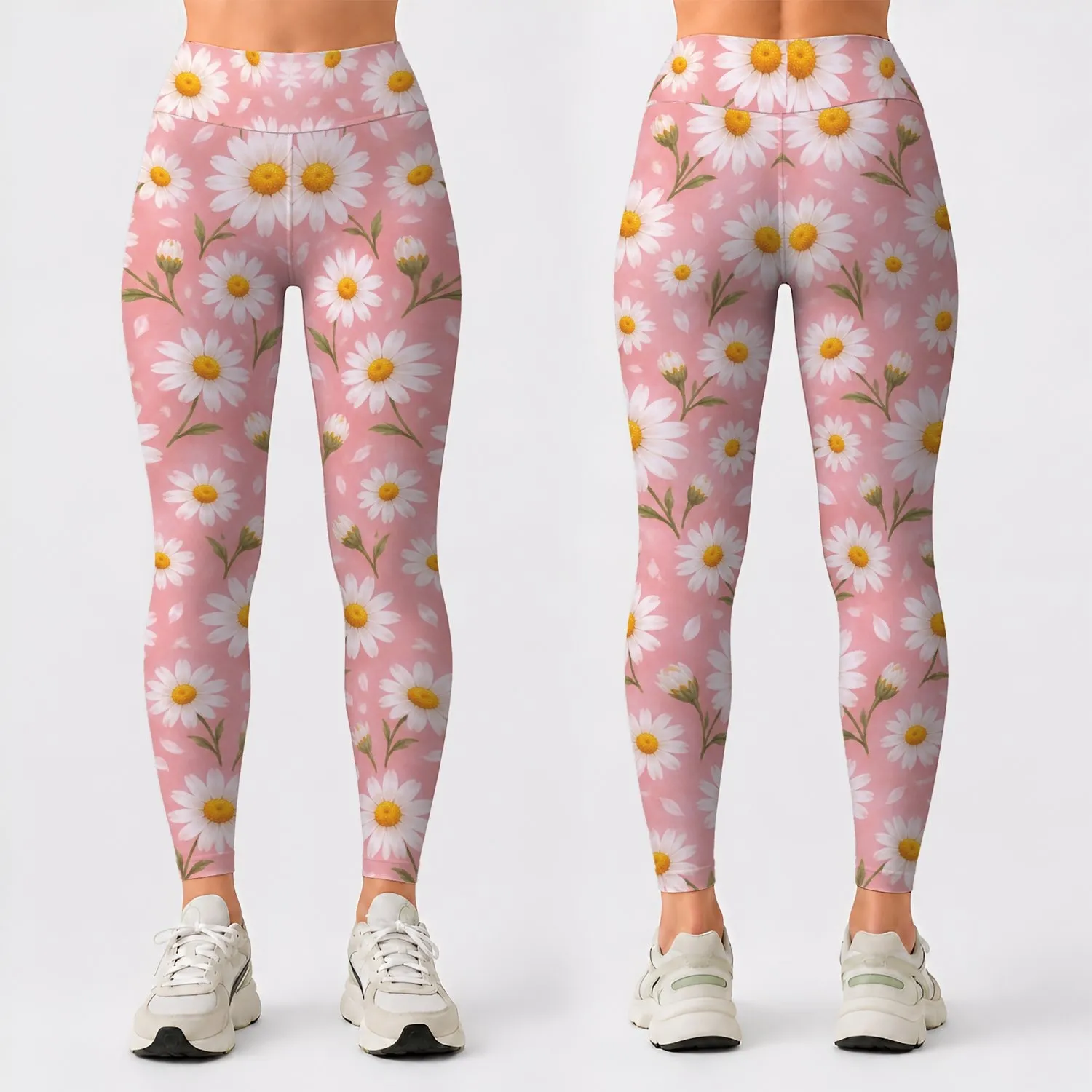 Blush Pink Daisies For Yoga, Pilates, Errands, And Everyday Casual Wear Leggings - 1