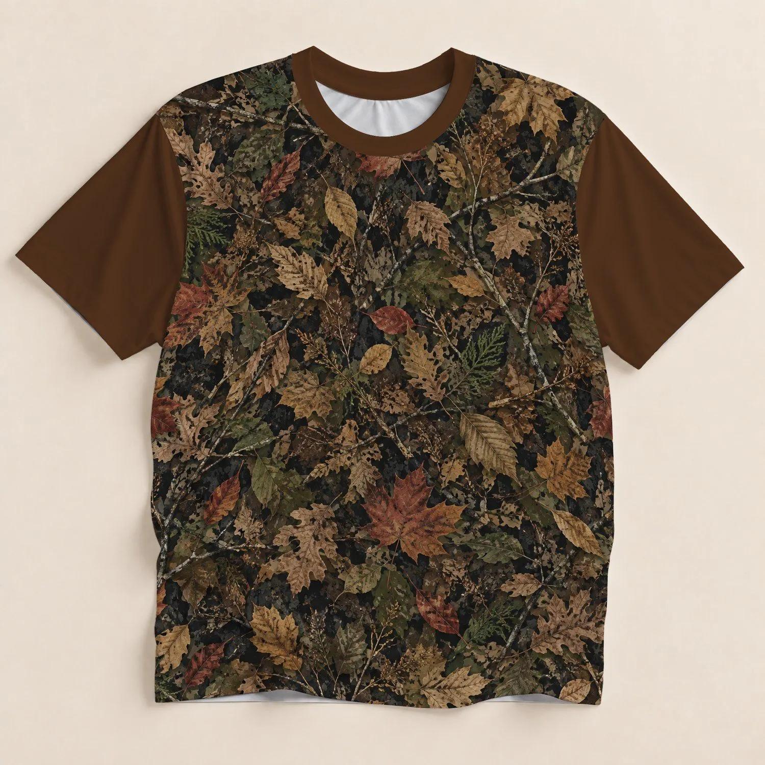 Autumn Maple Leaf Woodland Camo for Hunting, Hiking and Outdoor Adventures All-over Print Unisex T-shirt - 1