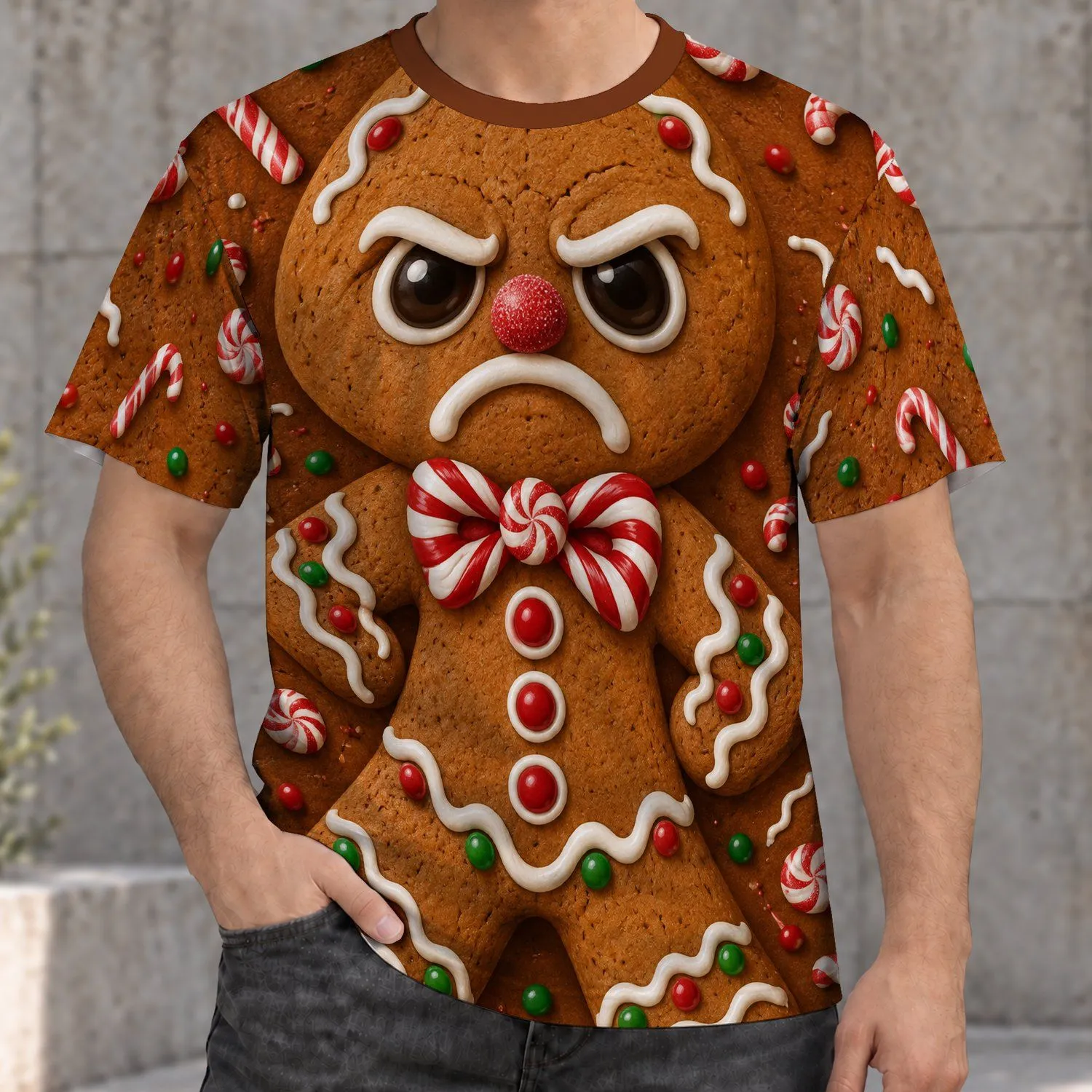 Angry Gingerbread Man Christmas Party Style for Holiday Baking and Festive Gatherings All-over Print Unisex T-shirt - 1