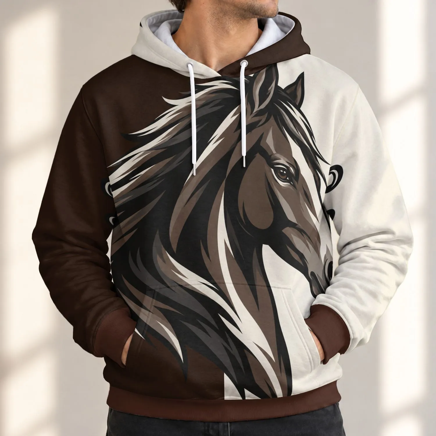 Bold Stallion Head and Football Laces for Game Day and Everyday Casual Wearers All-over Print Hoodie (Lightweight) - 1