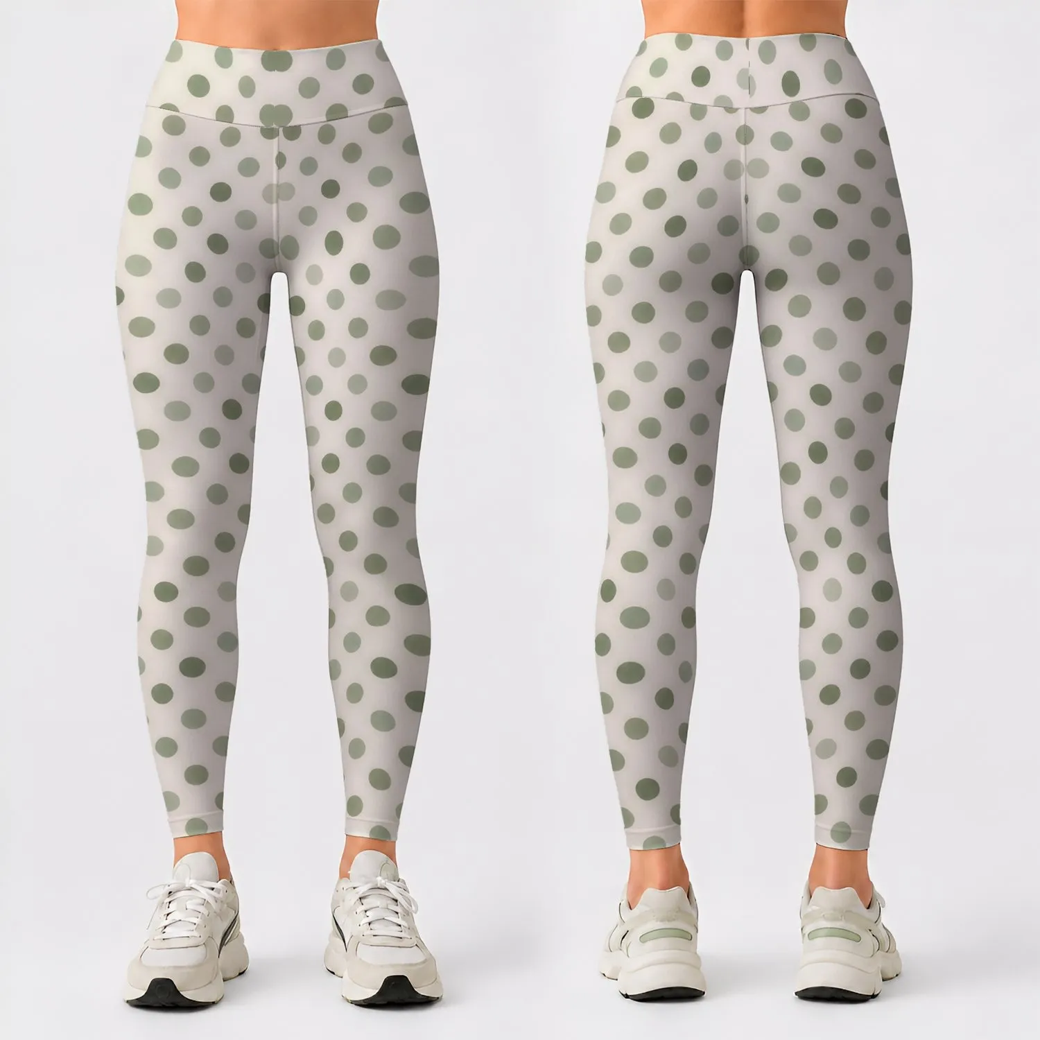 Sage Green Polka Dot Style for Yoga, Pilates, Commuting and Everyday Casual Wear Leggings - 1