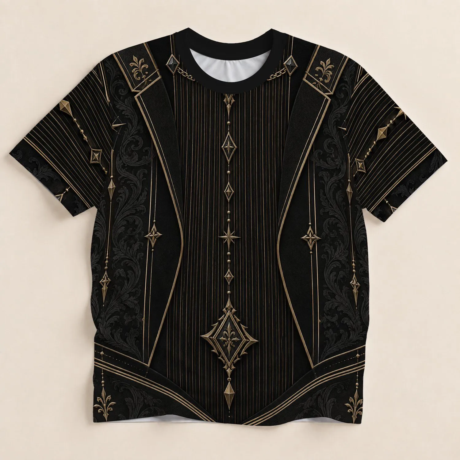 Ornate Charcoal Gold Formal Suit Look for Office Events and Evening Wear All-over Print Unisex T-shirt - 1